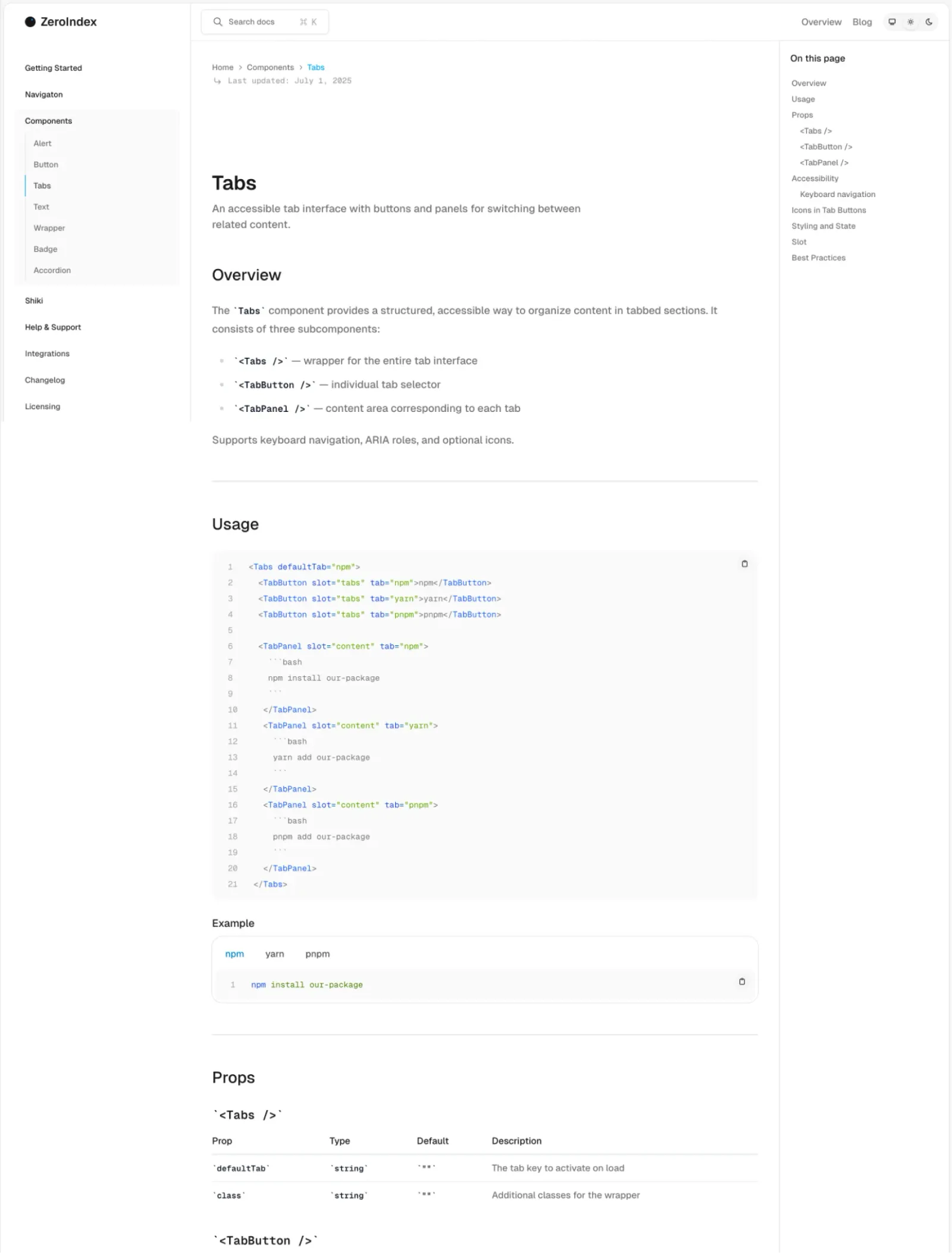 ZeroIndex theme, first page