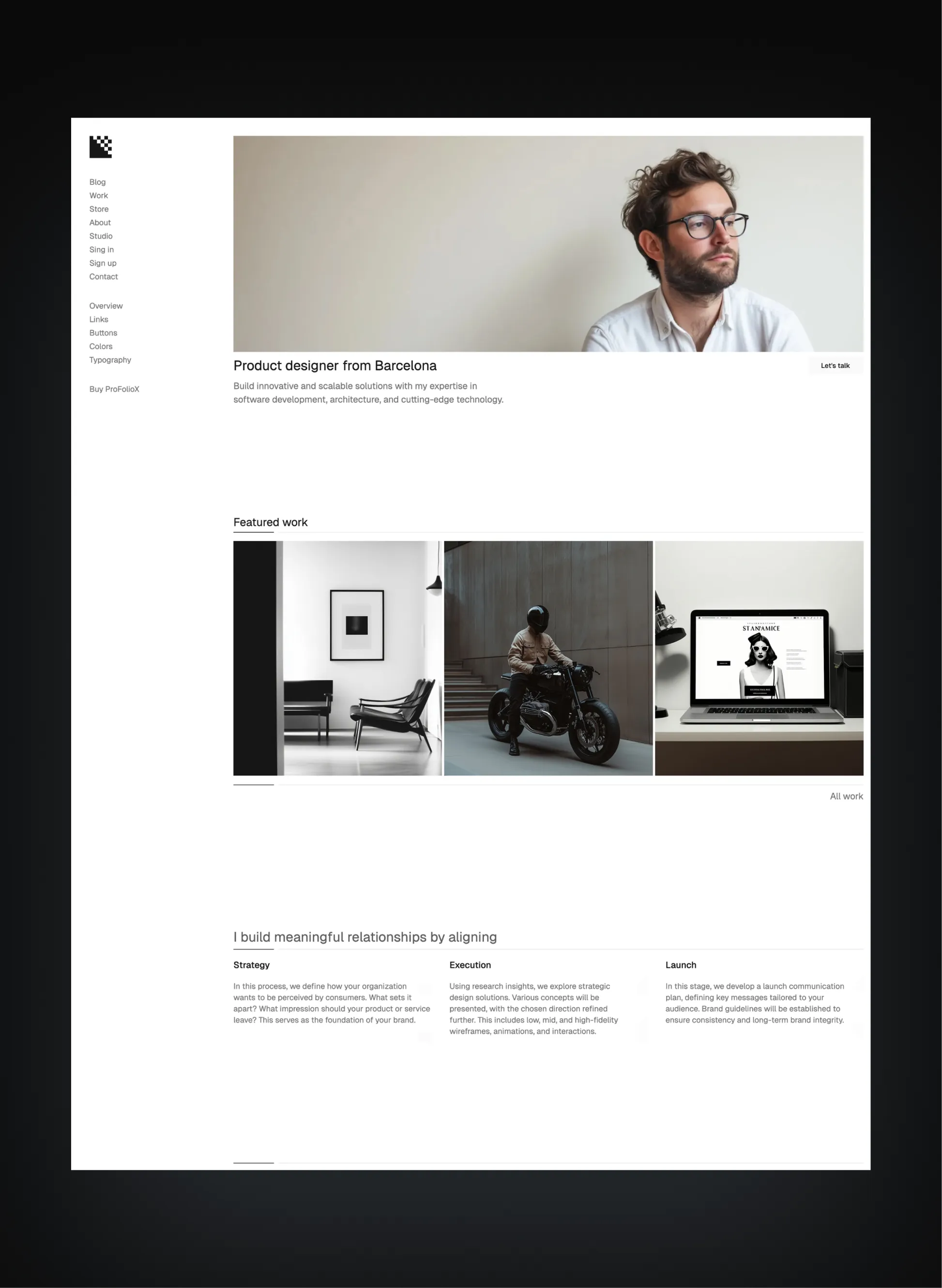 Pro FolioX homepage layout