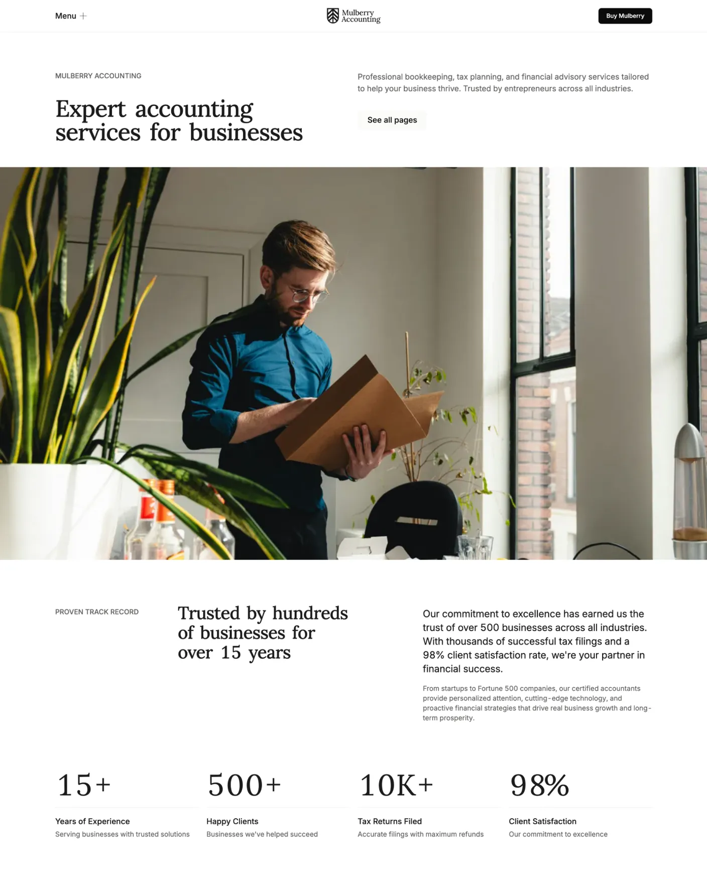 mulberry legal services landing page with clean retro-modern design