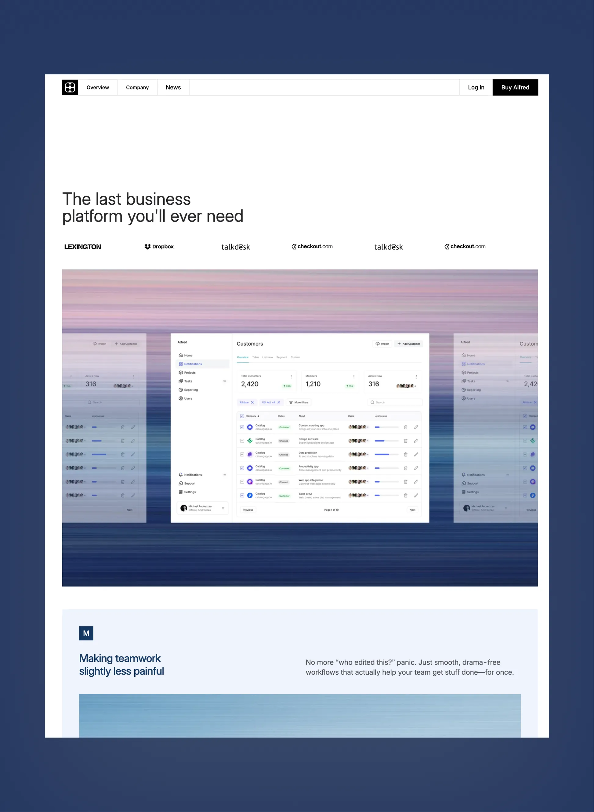 Alfred SaaS homepage layout