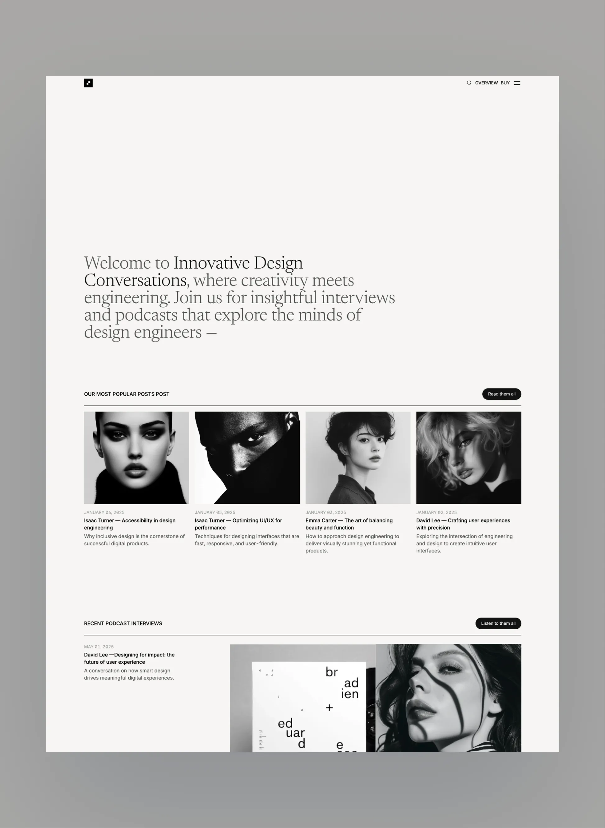 Hemingway blog homepage layout