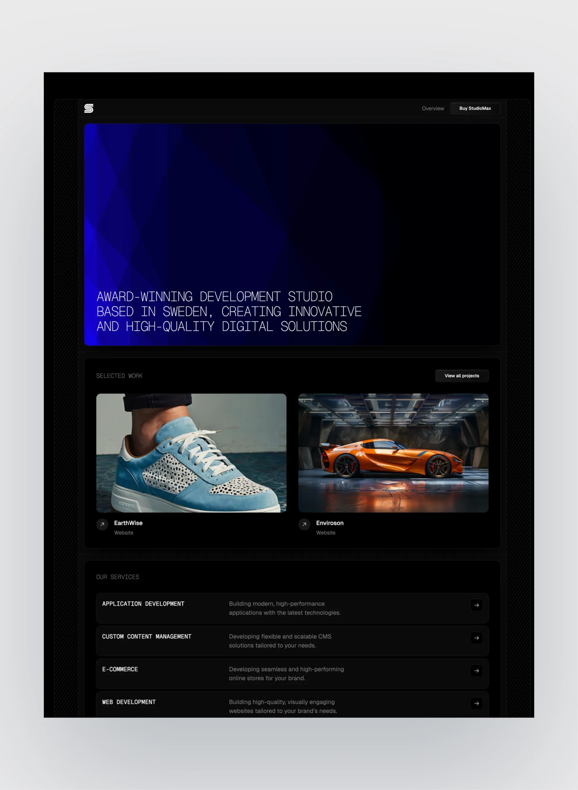Studiomax homepage layout