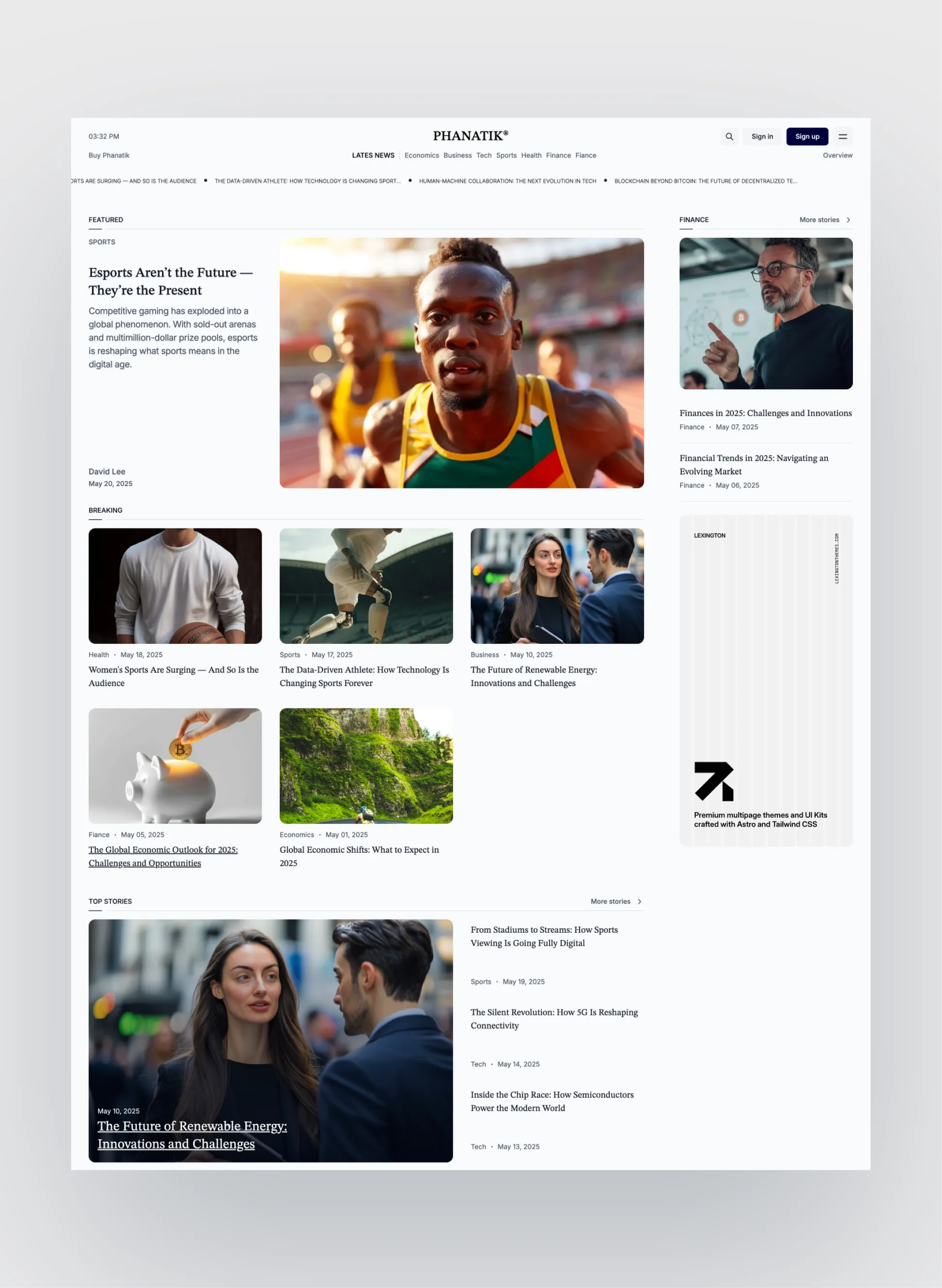 Phanatik homepage layout
