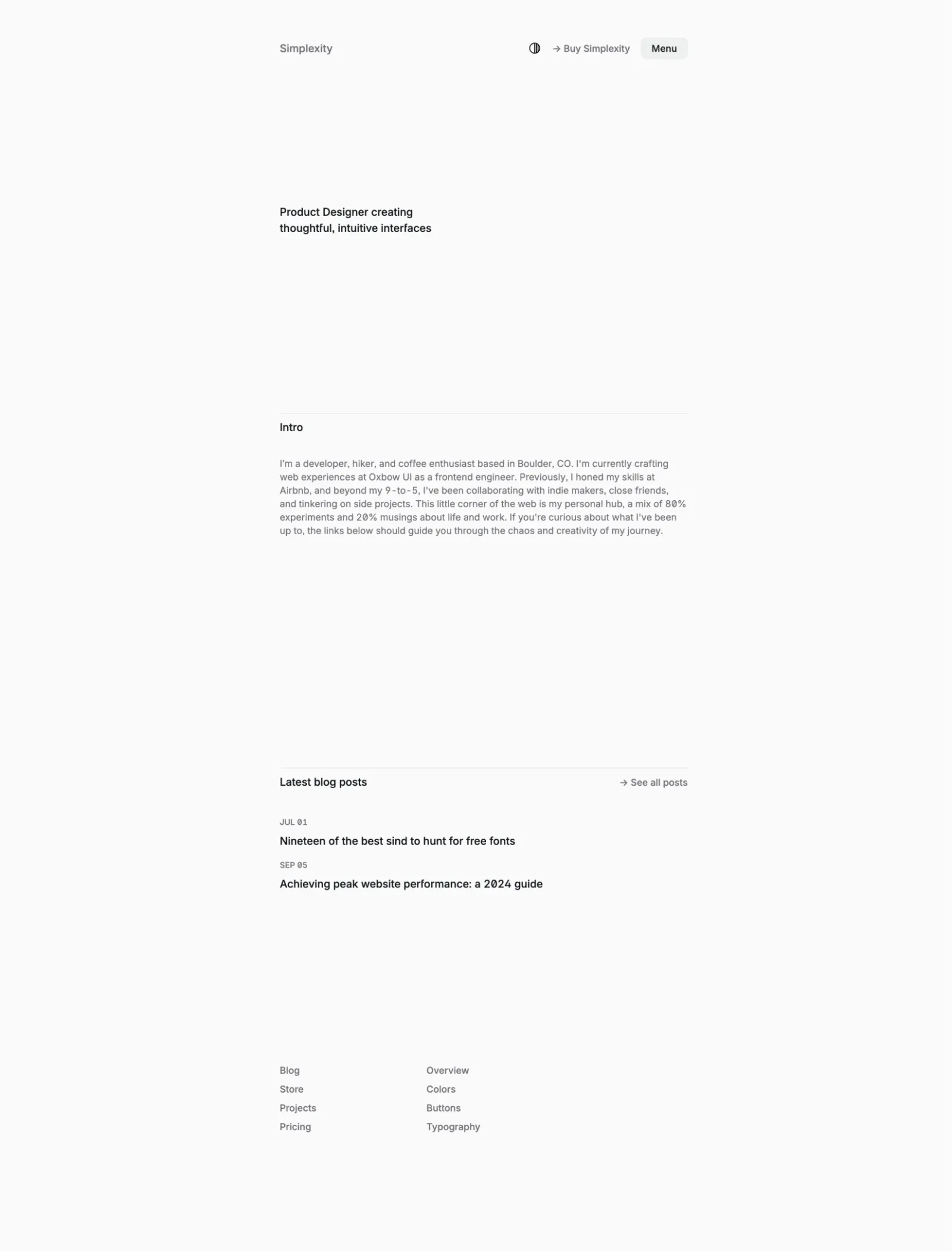 Simplexity theme, first page
