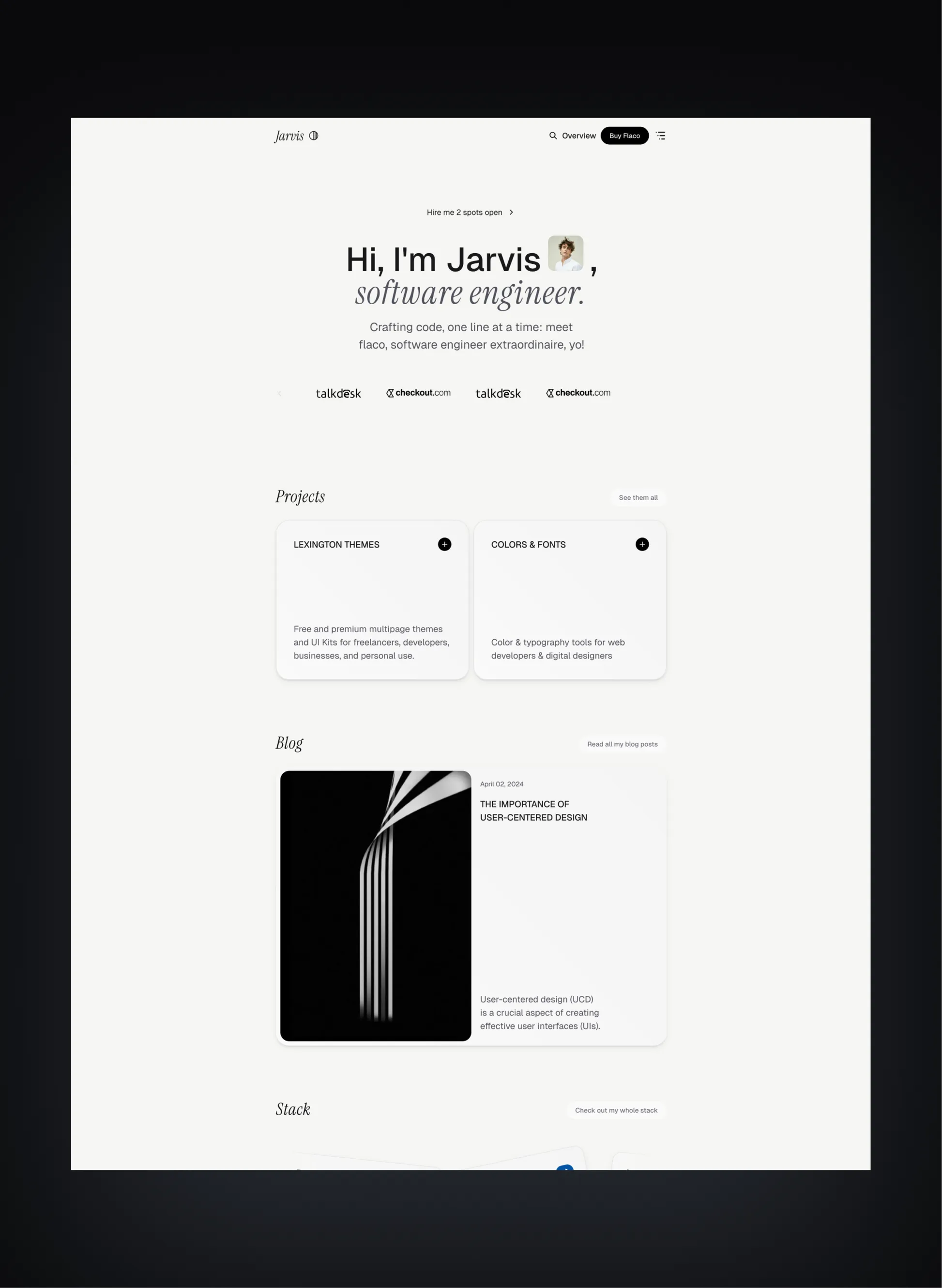 Flaco portfolio homepage layout