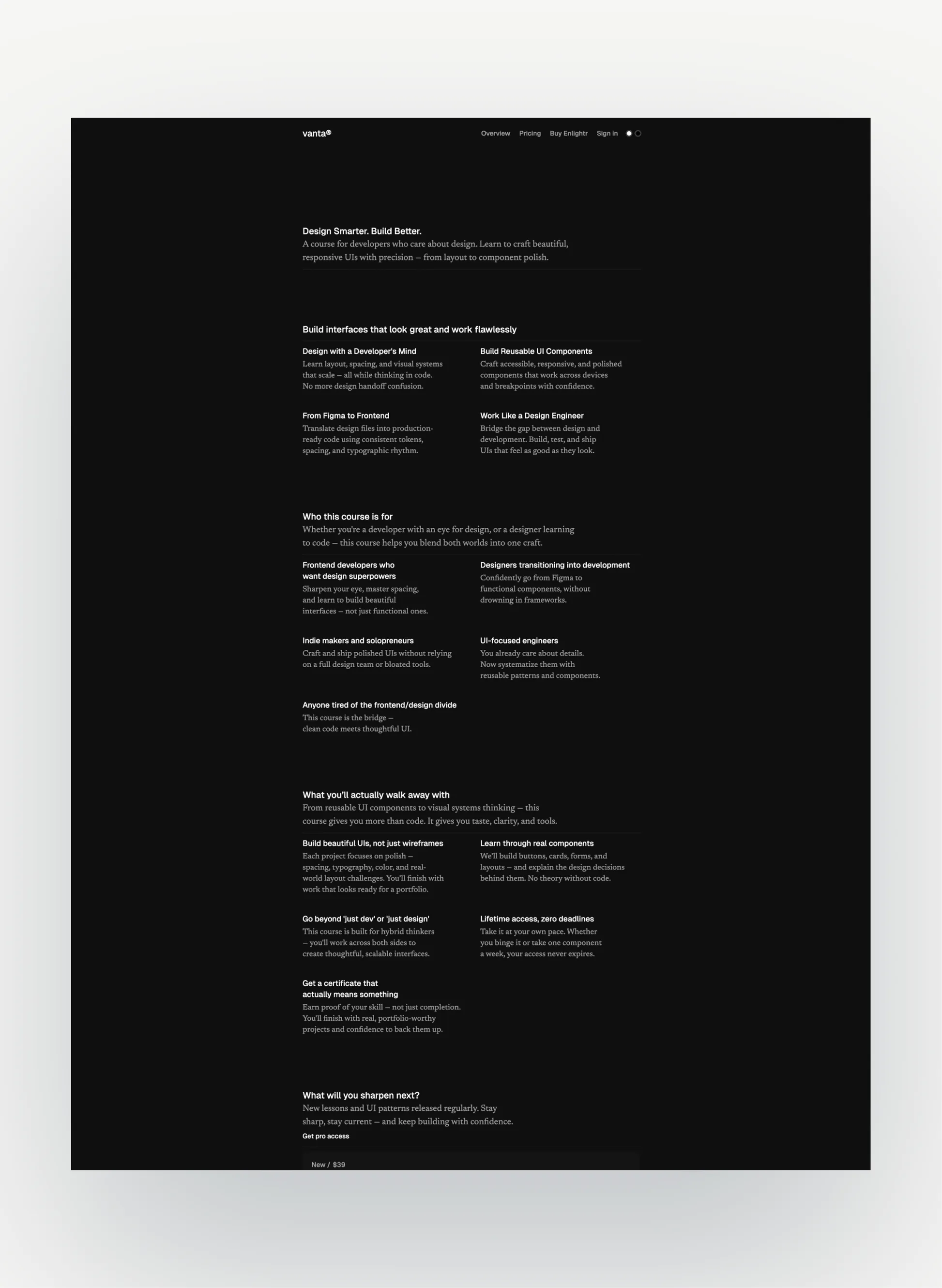 Vanta course landing page