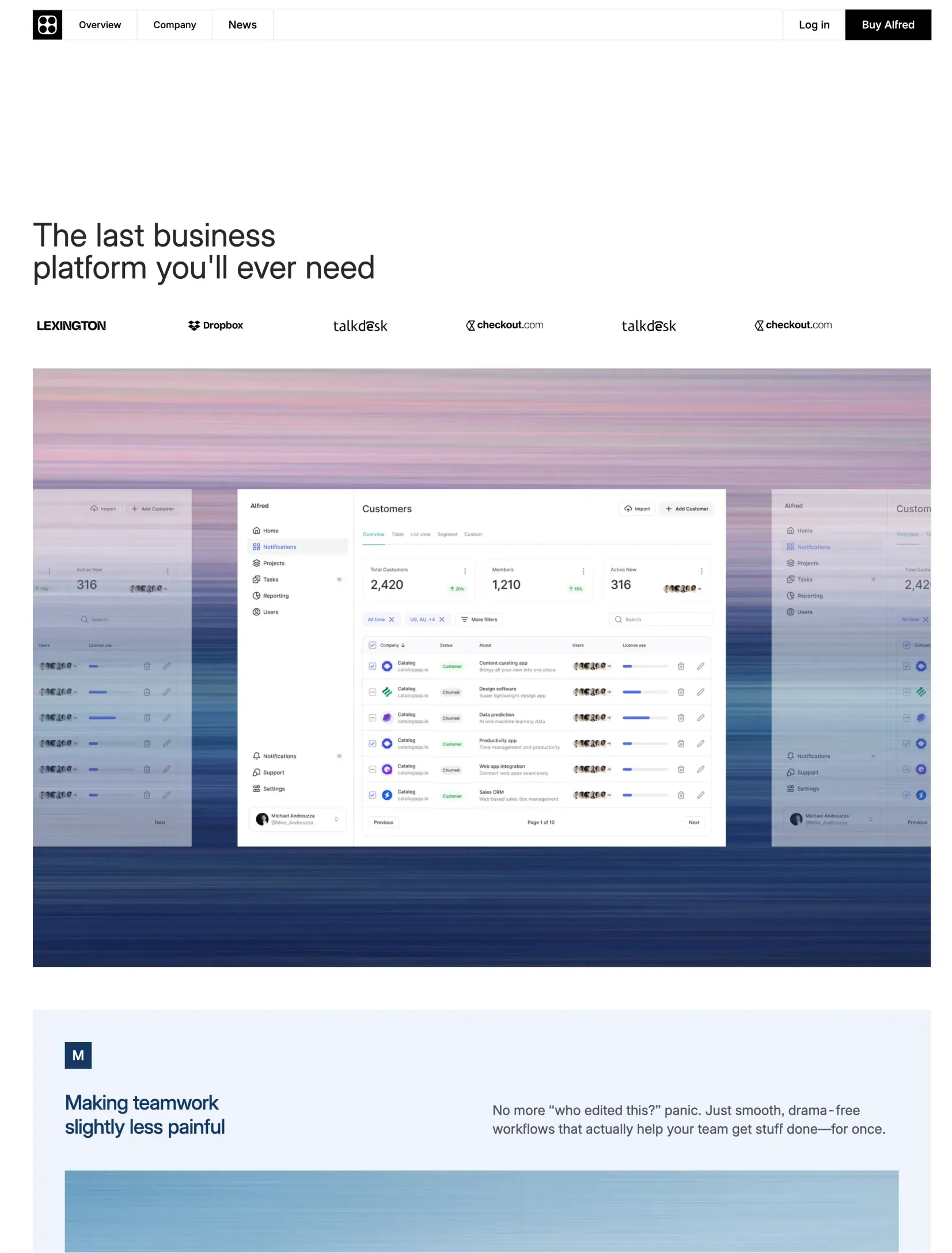 Alfred homepage layout