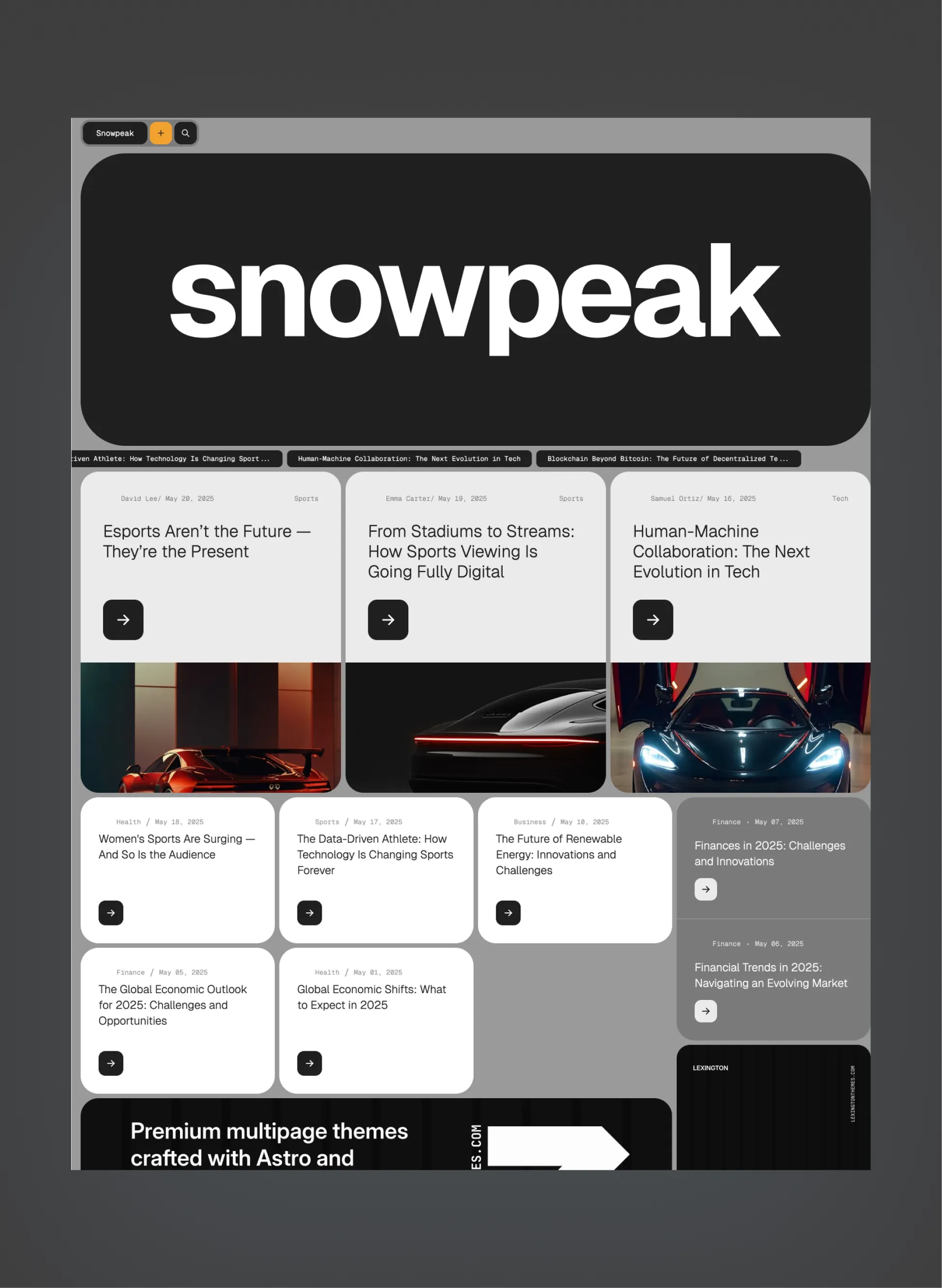 Snowpeak homepage layout