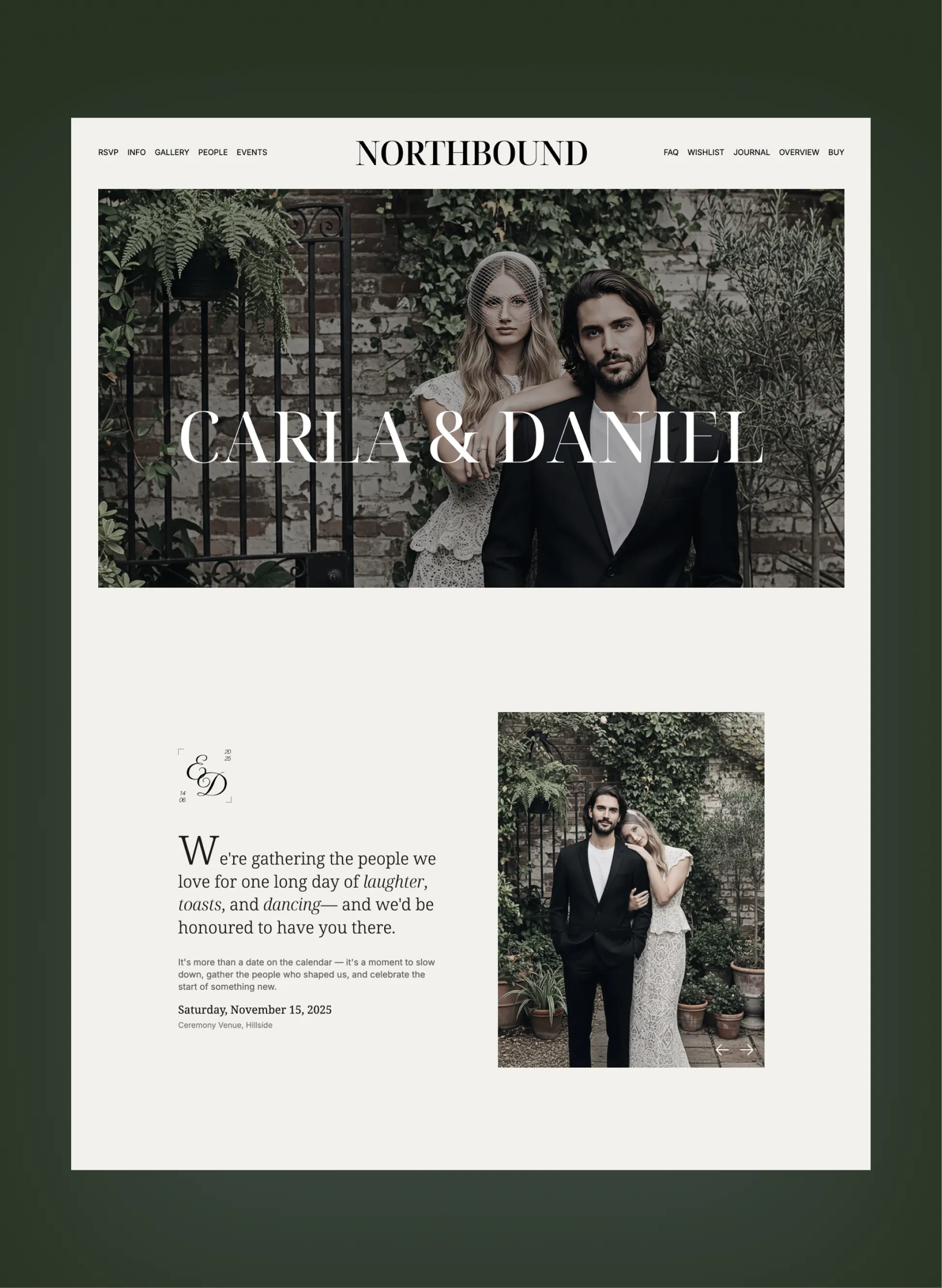 Northbound wedding landing page with elegant serif typography