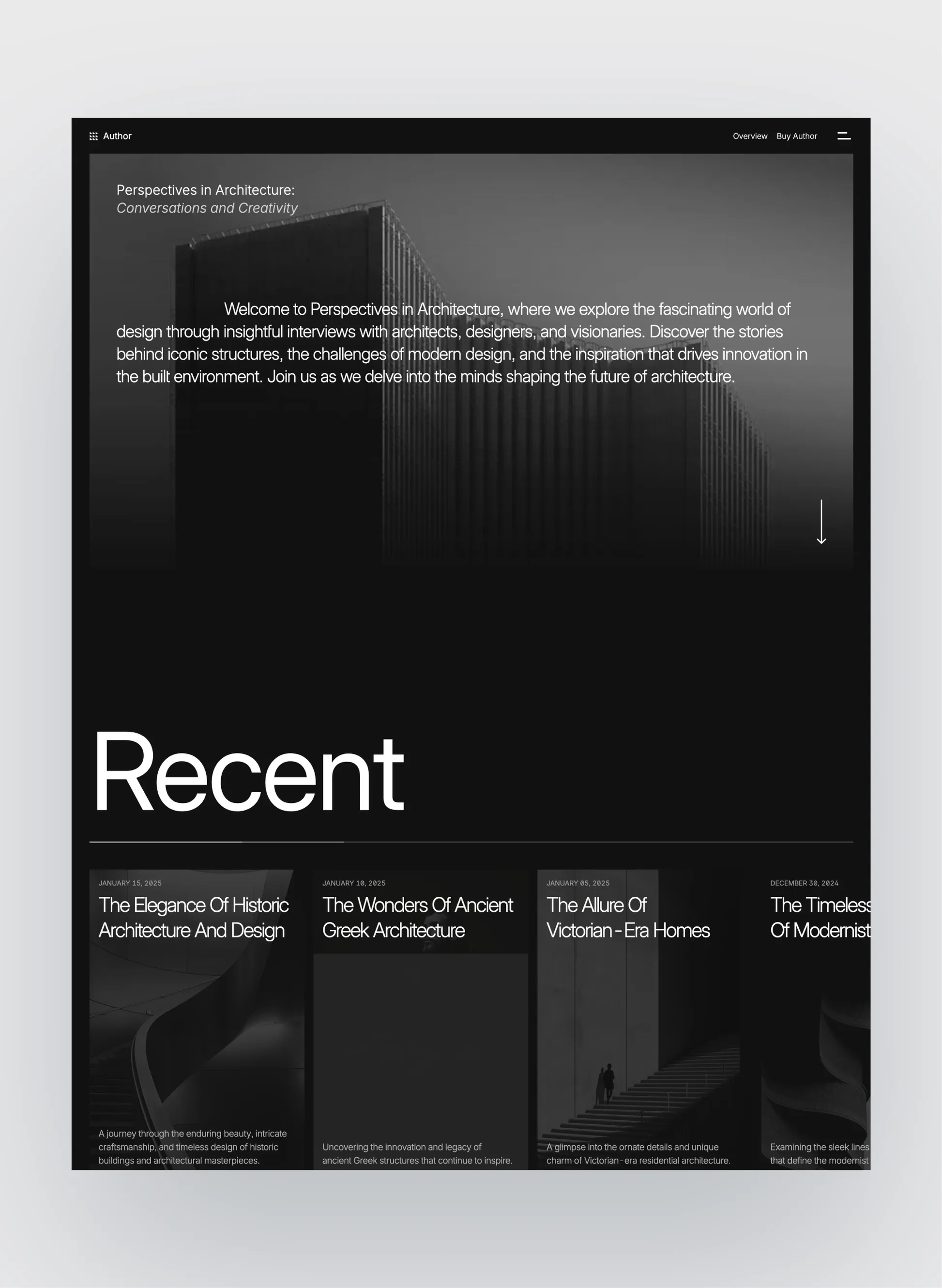 Author blog homepage layout
