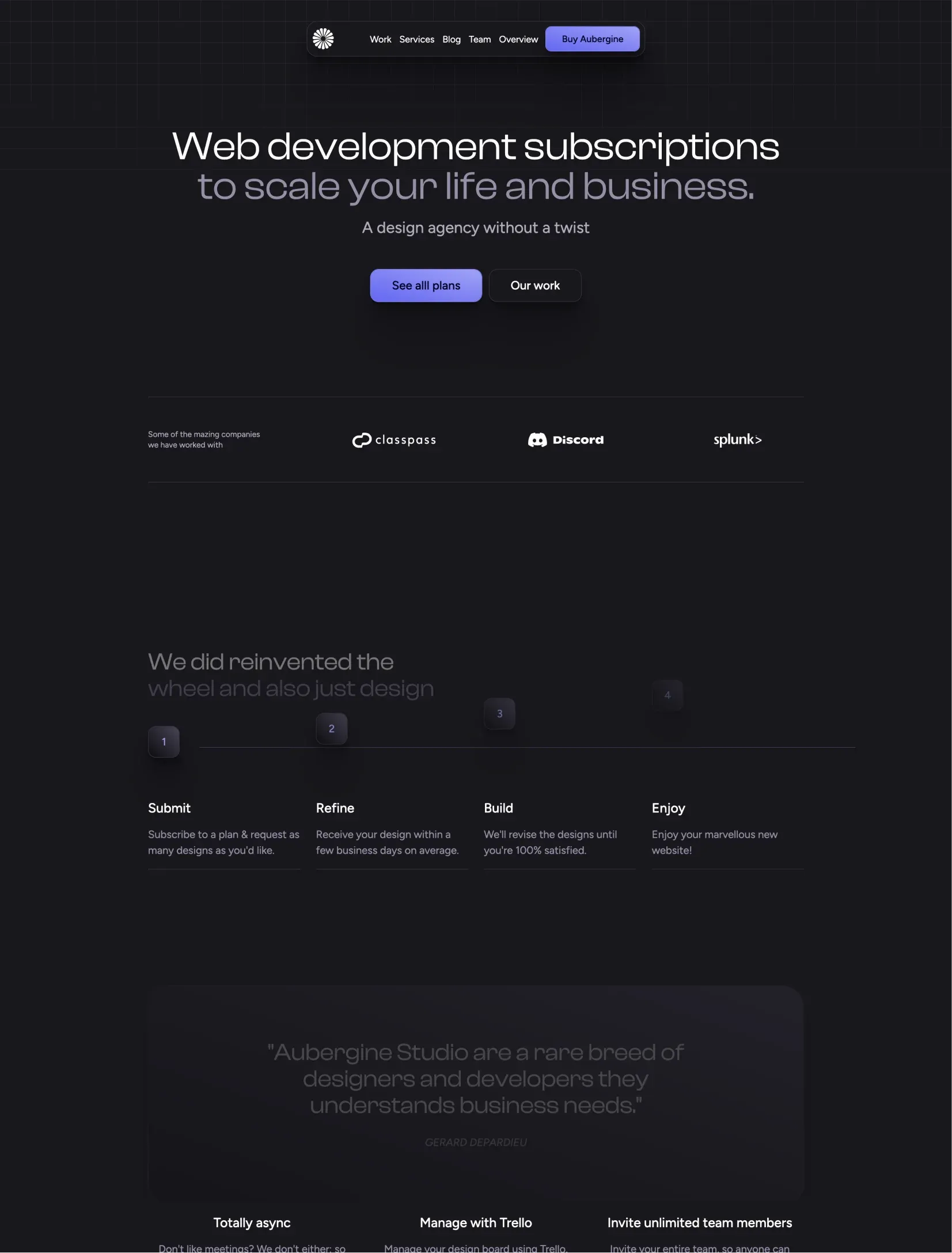 Aubergine homepage layout