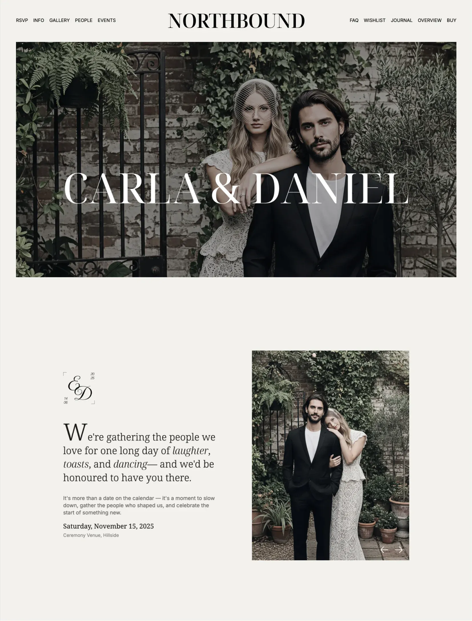 Northbound wedding landing page with elegant serif typography