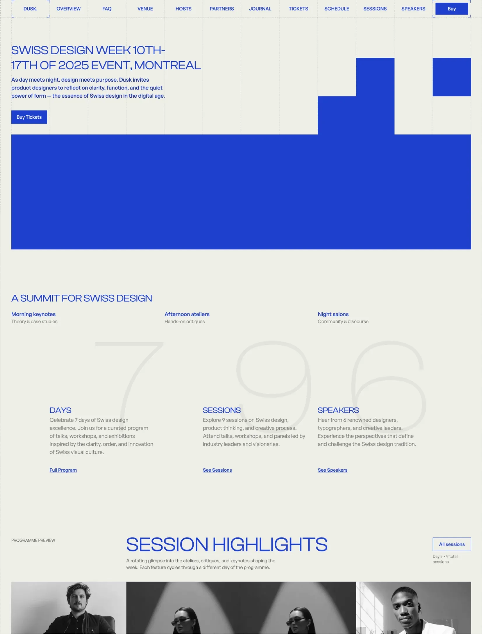 Dusk event landing page with structured layout