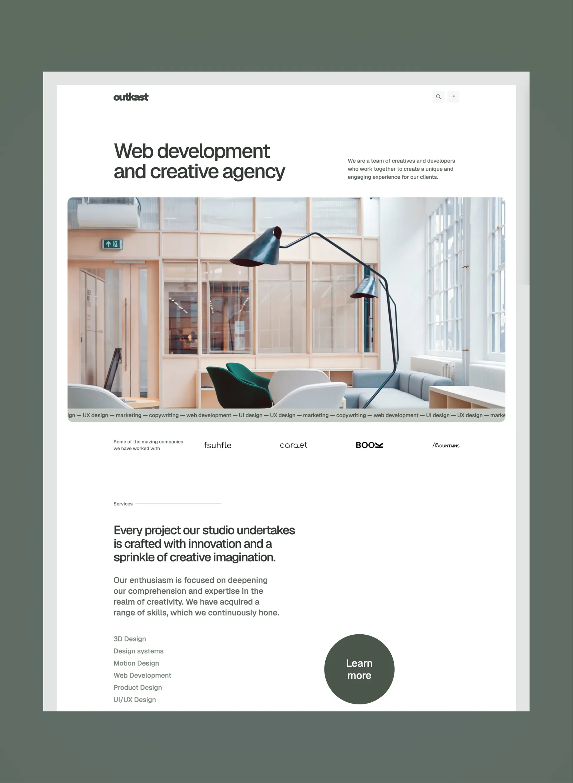 Outkast homepage layout