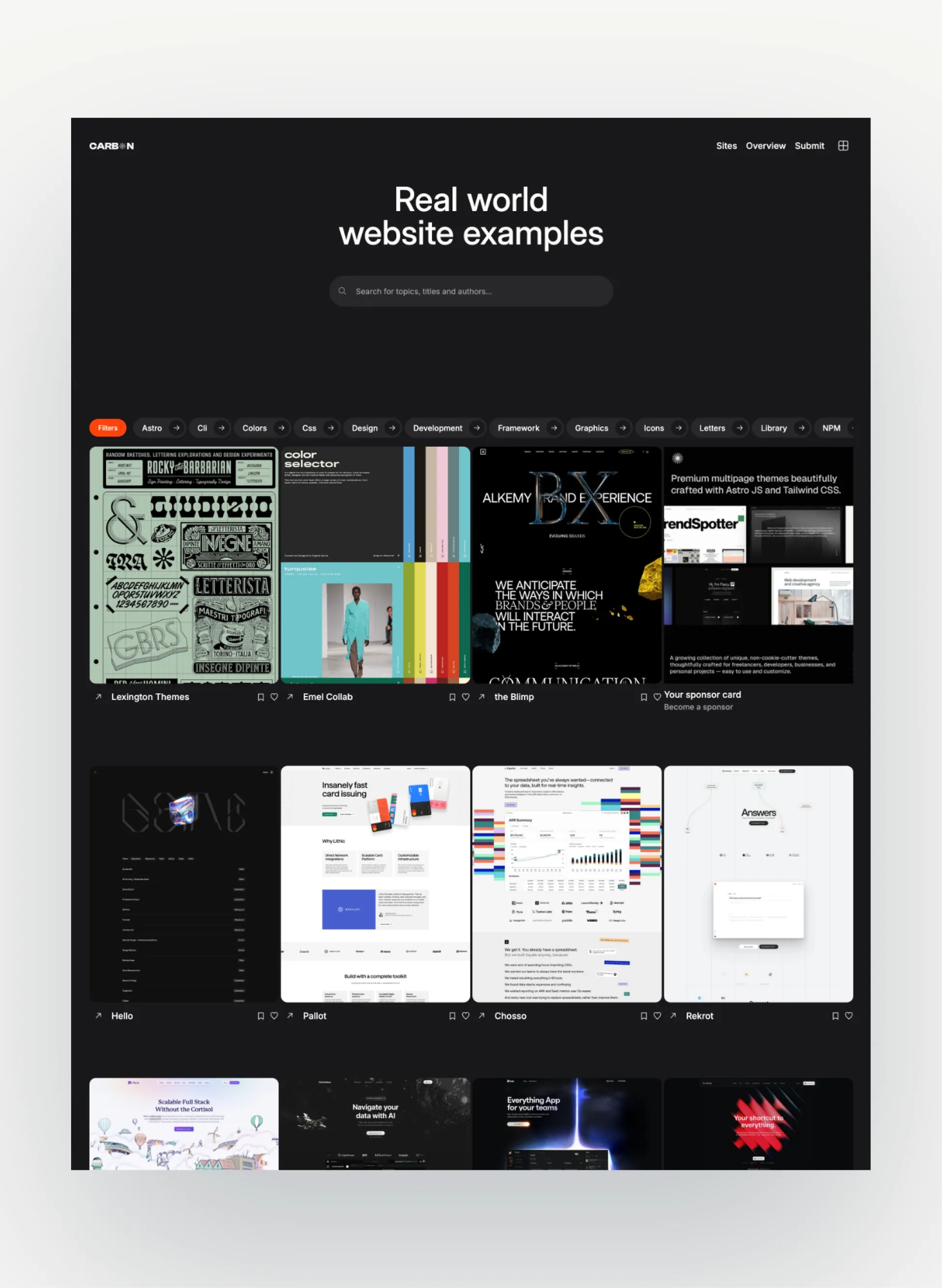 Carbon directory homepage layout