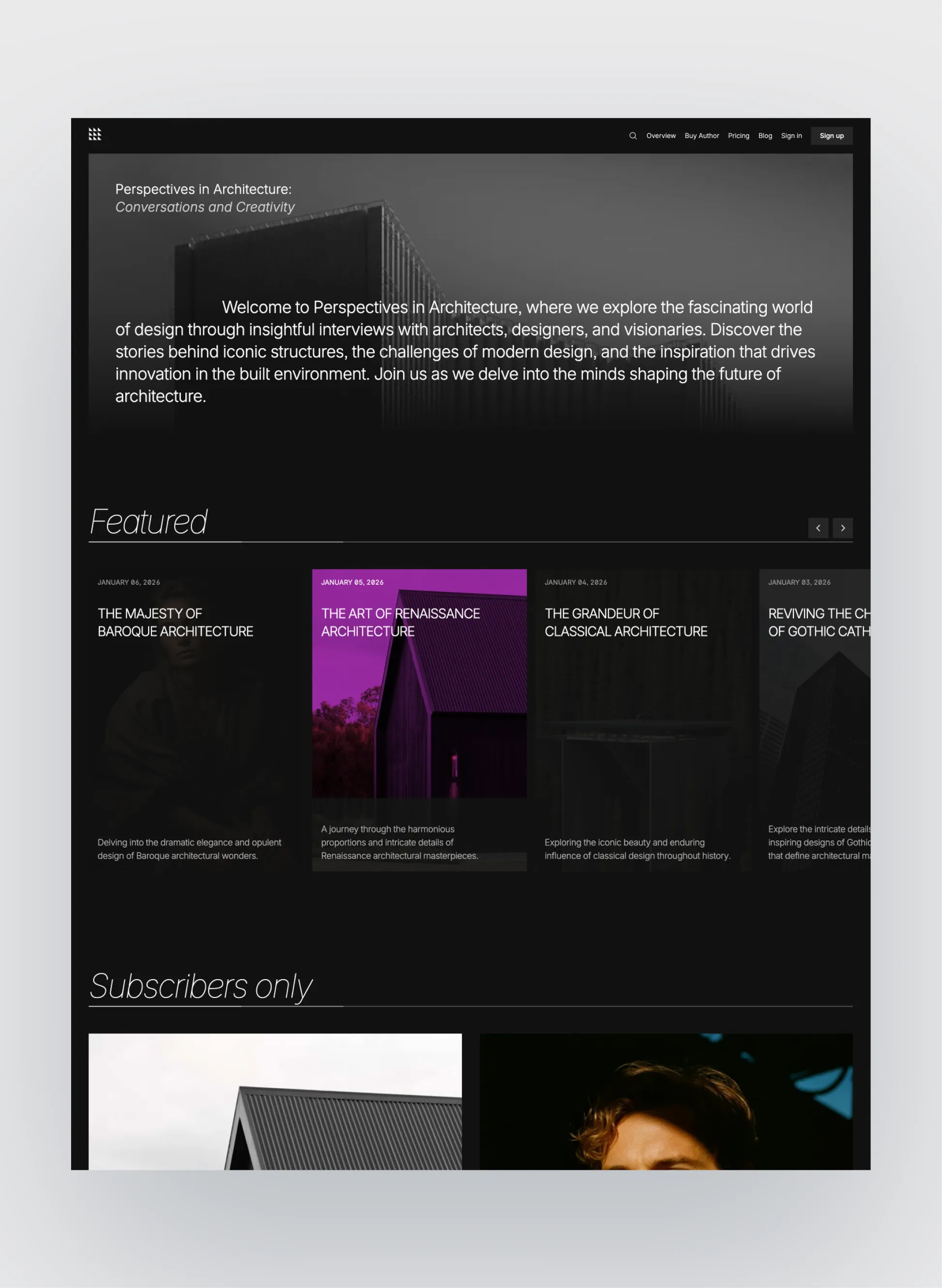 Author blog homepage layout