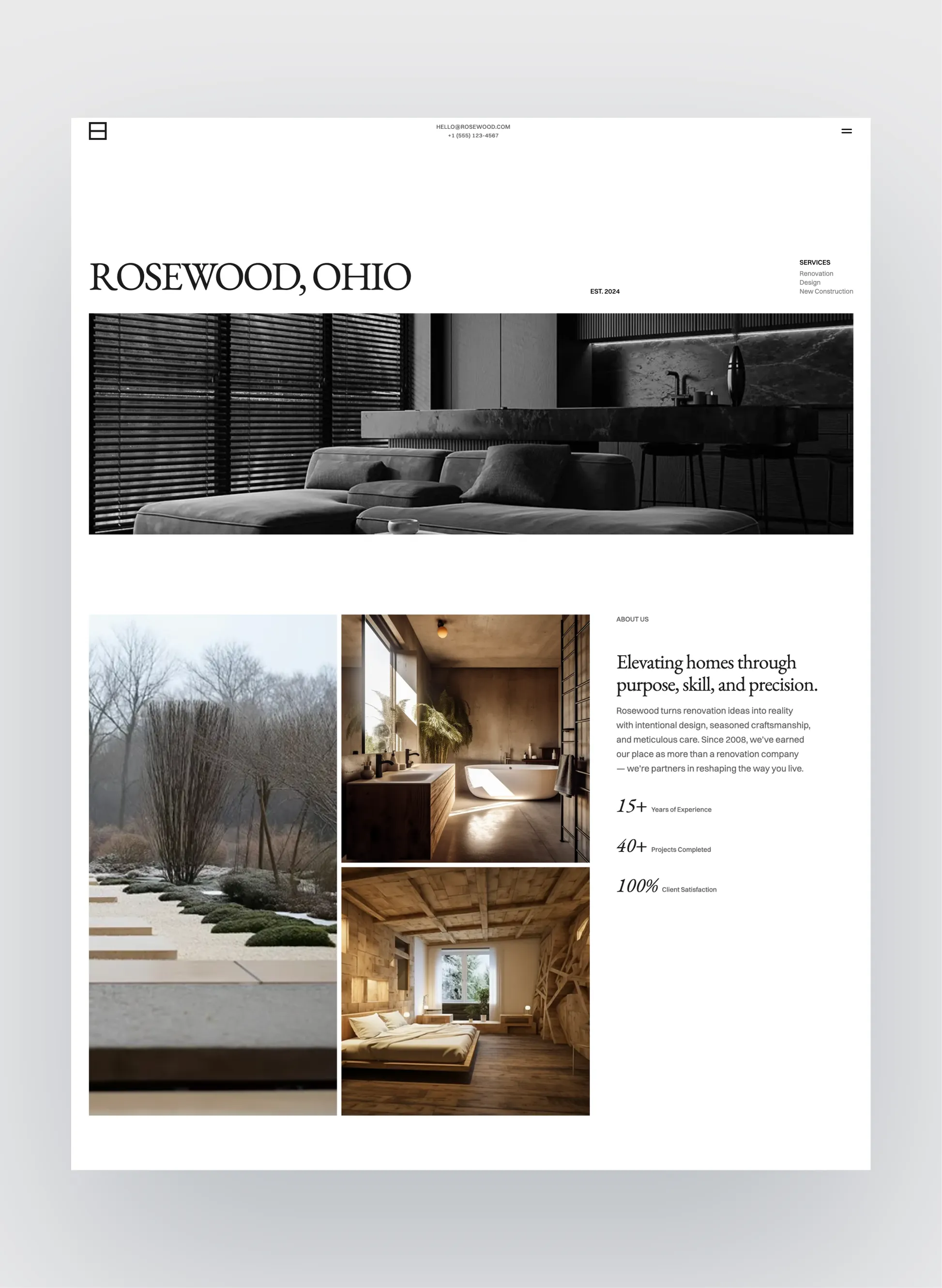 Rosewood home renovation company homepage design