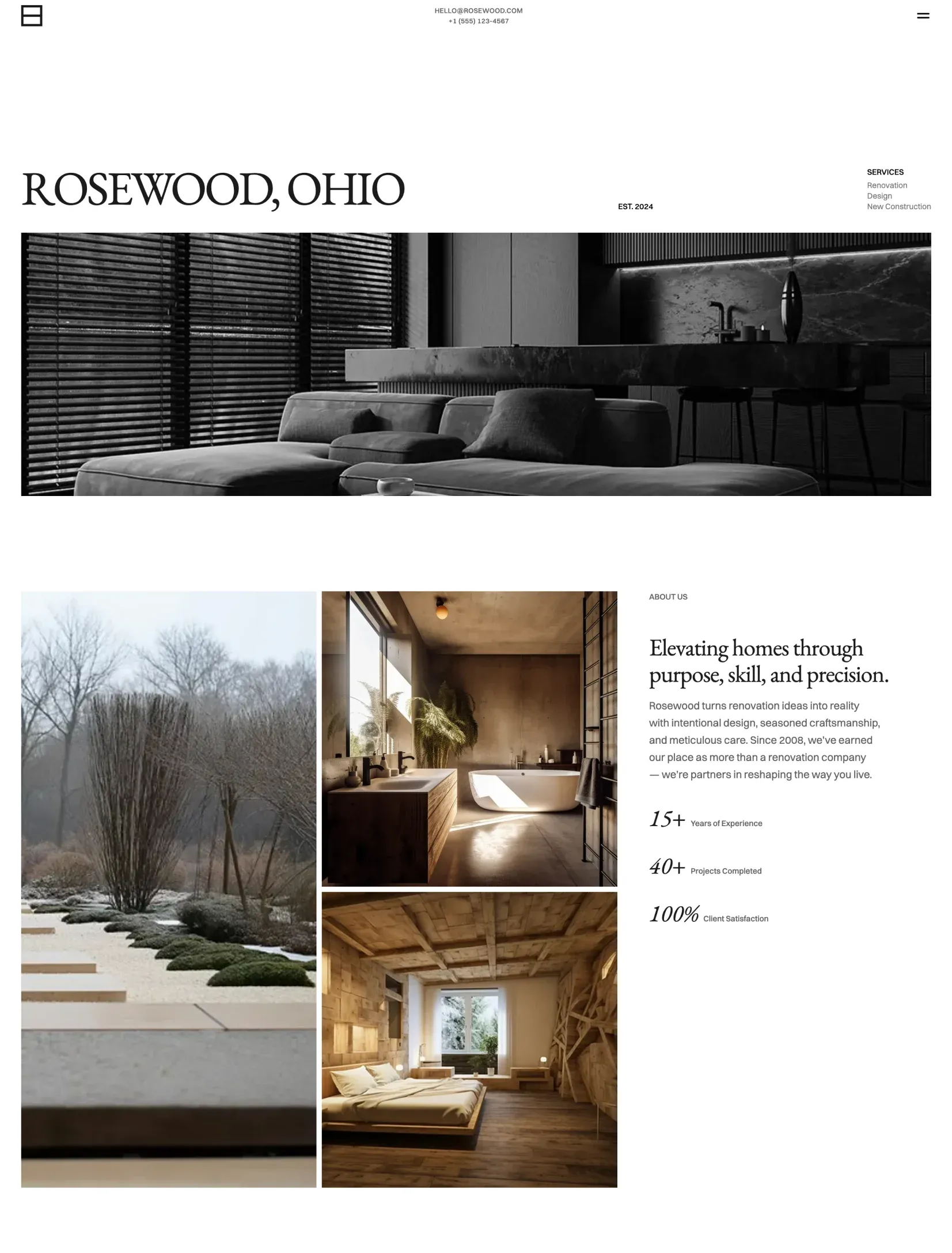 Rosewood home renovation company homepage design
