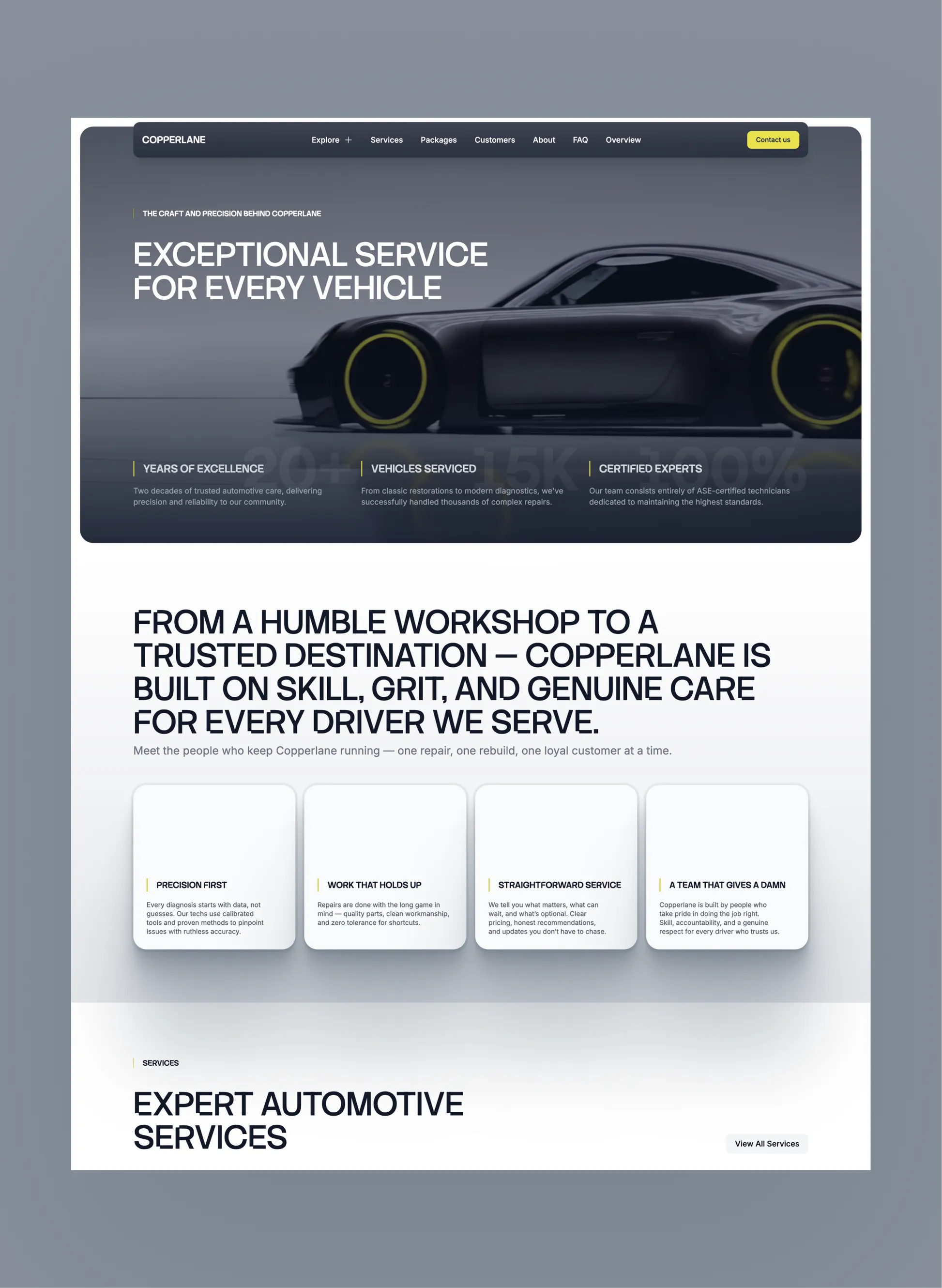 Copperlane automotive landing page with modern service layout