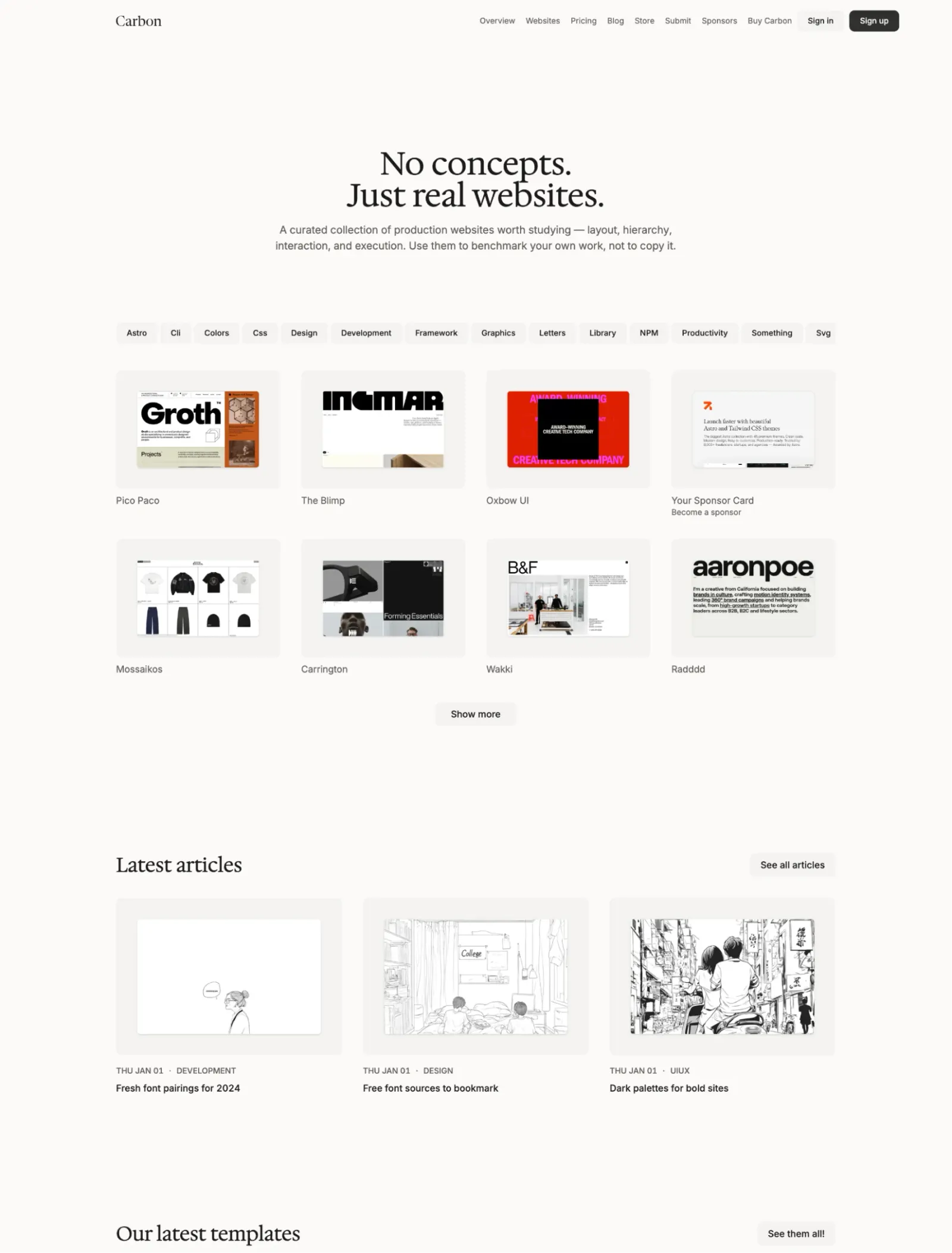 Carbon theme, first page