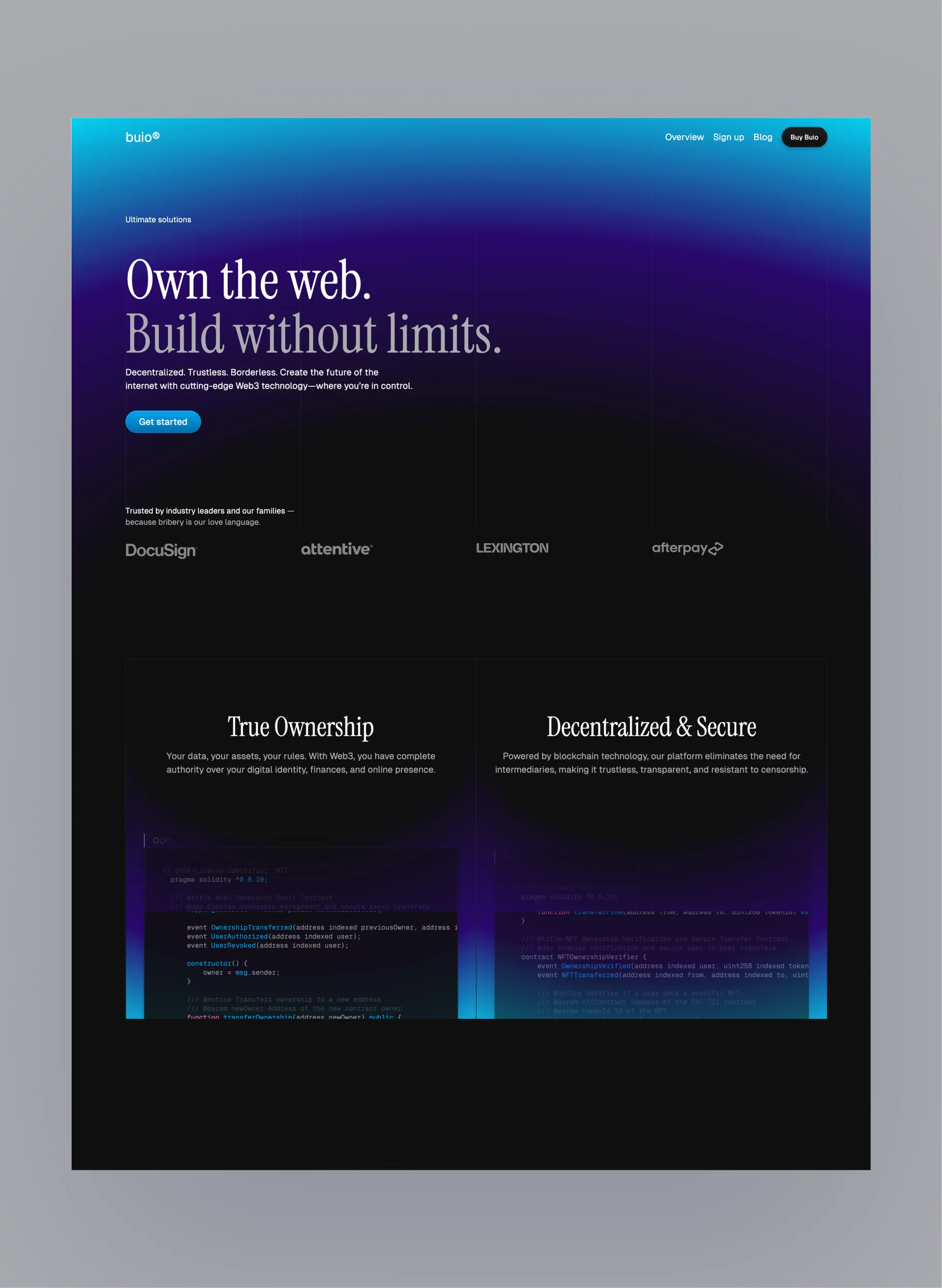 Buio Web3 homepage layout