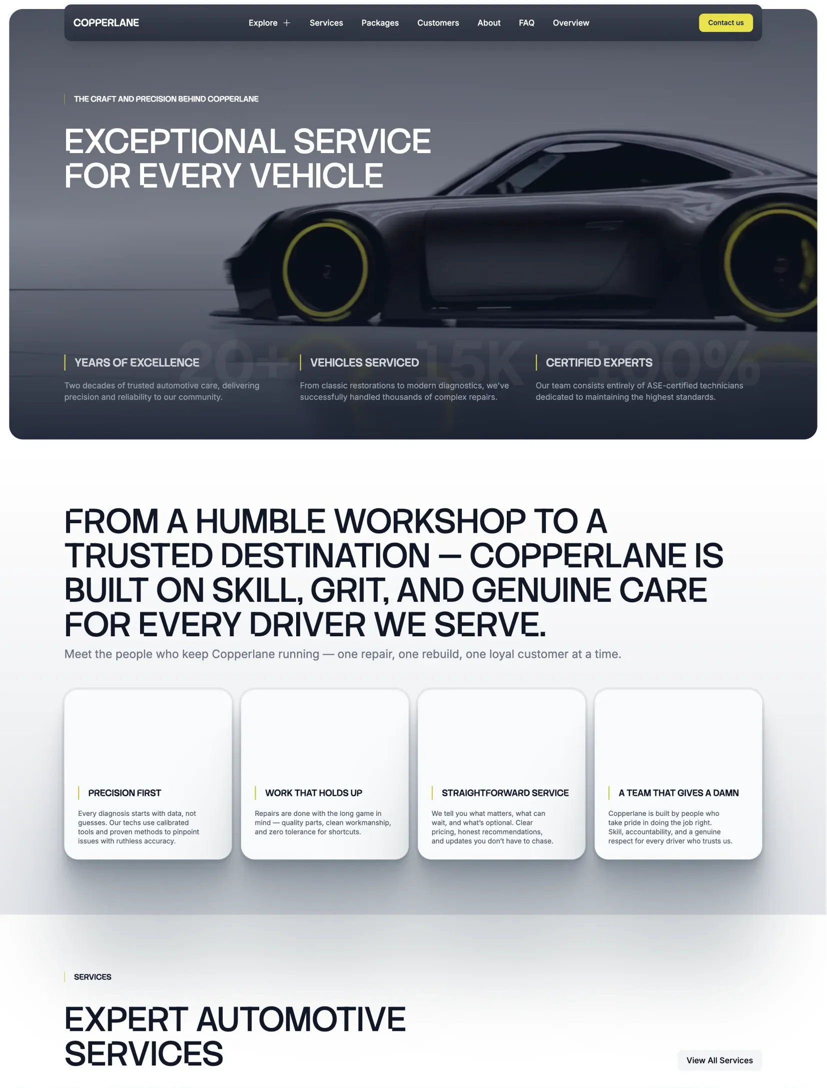 Copperlane automotive landing page with modern service layout
