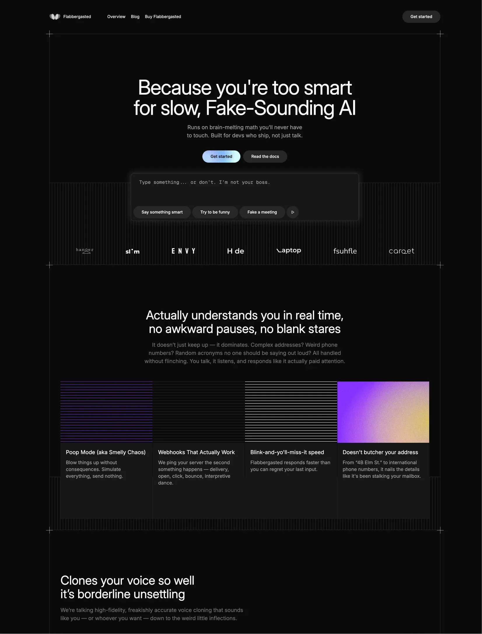 Flabbergasted dark SaaS homepage layout