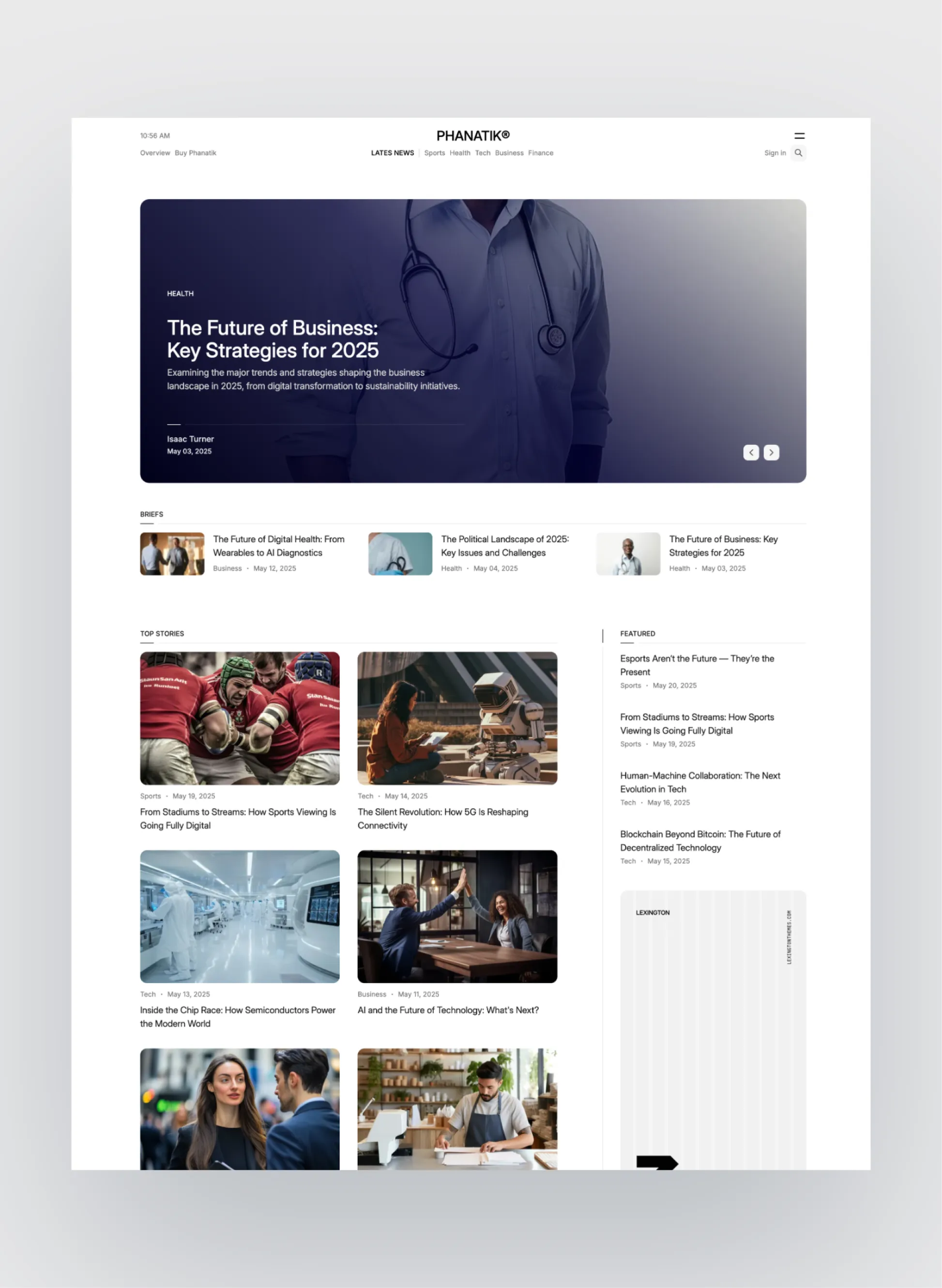 Phanatik homepage layout