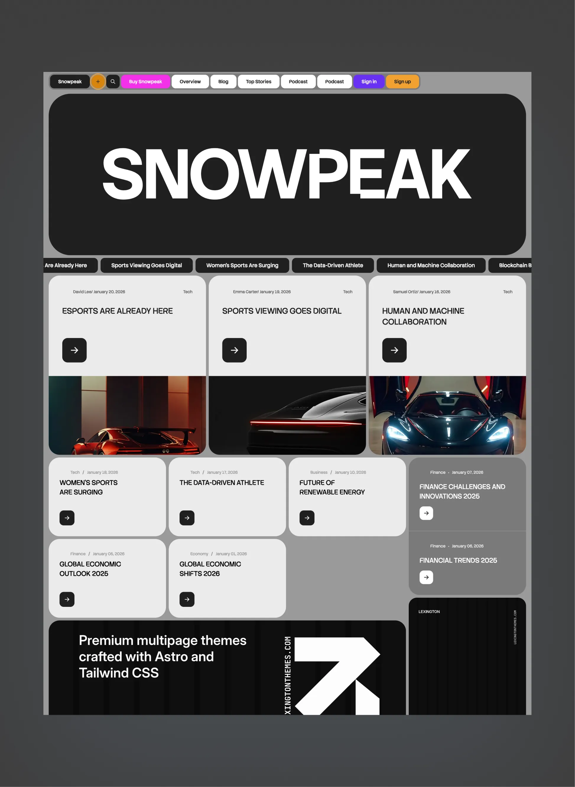 Snowpeak homepage layout