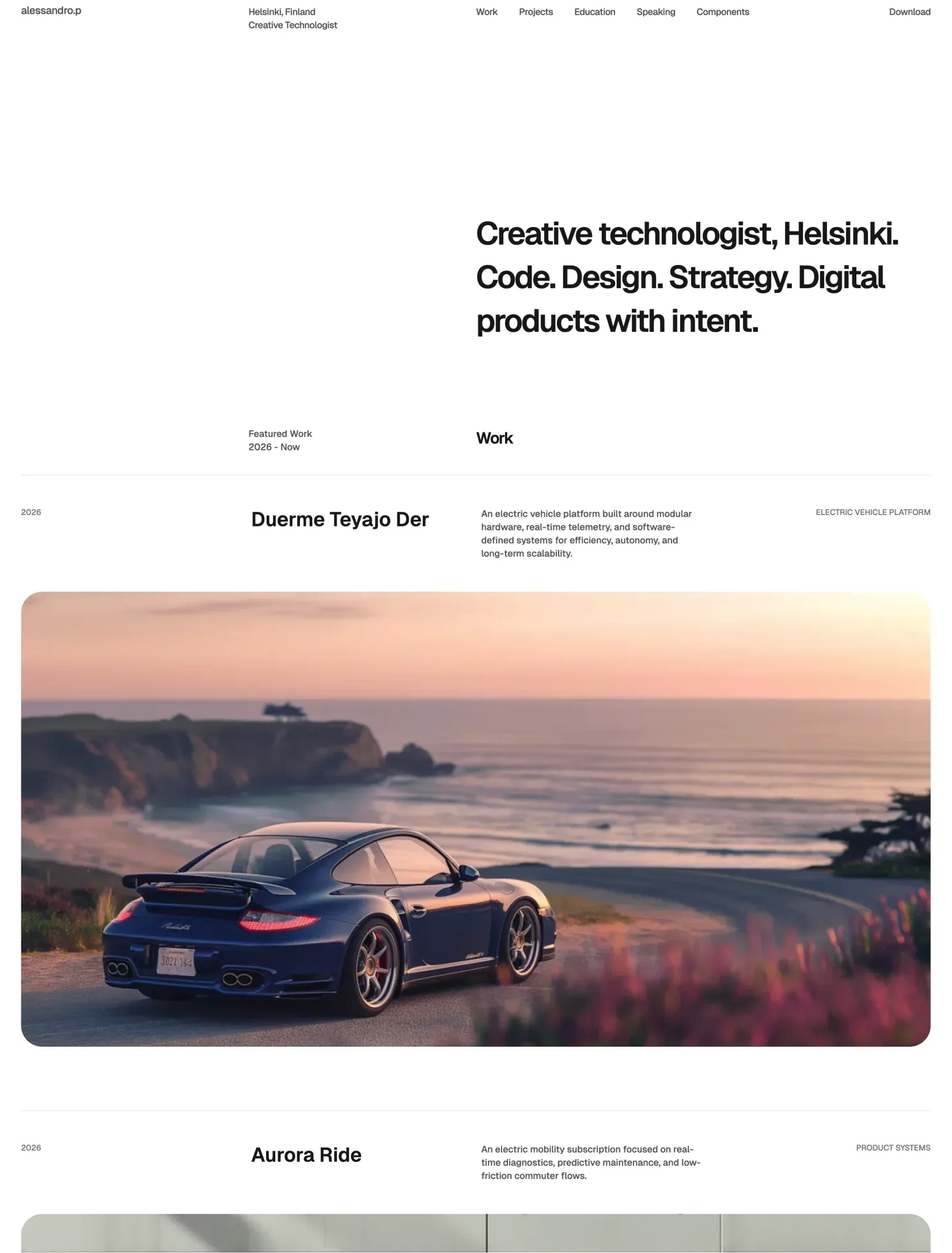 Prima Persona homepage layout