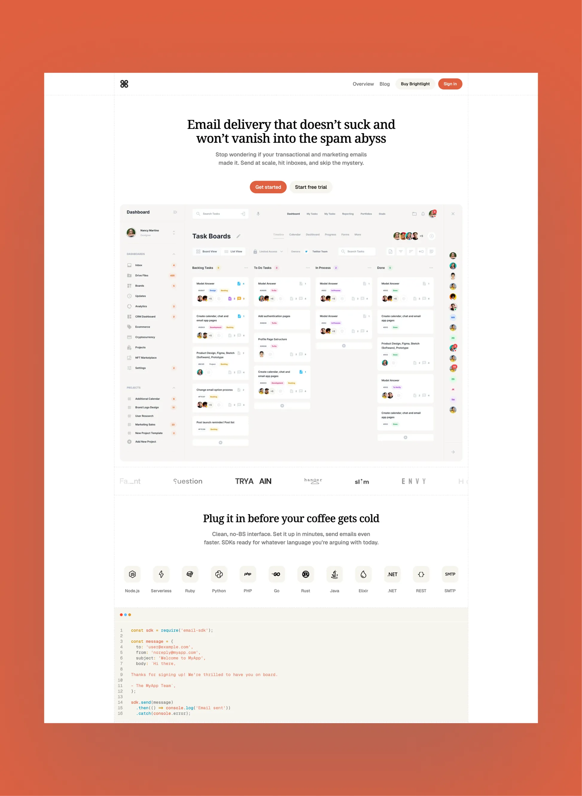 Brightlight SaaS homepage layout