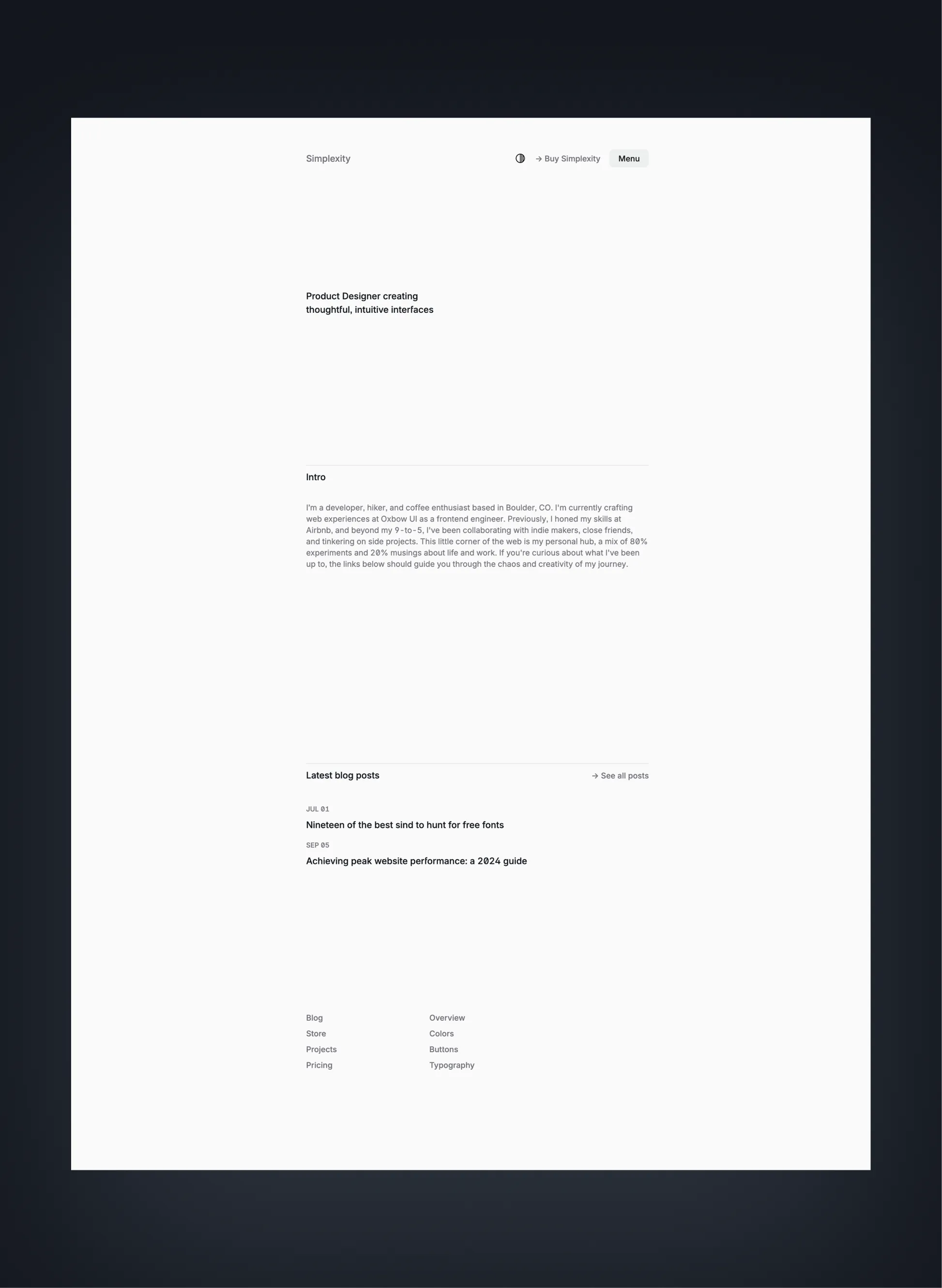Simplexity homepage layout
