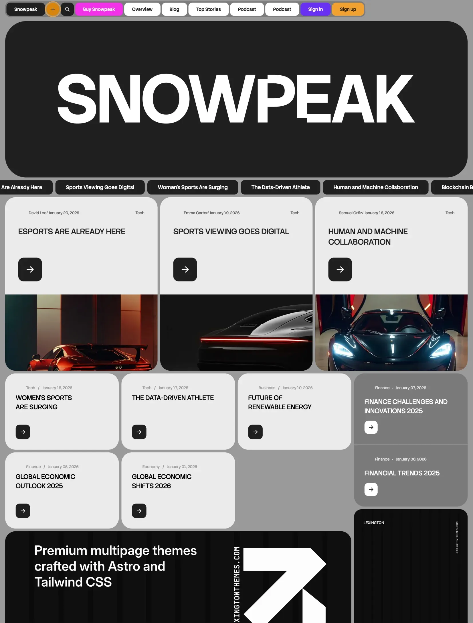 Snowpeak homepage layout