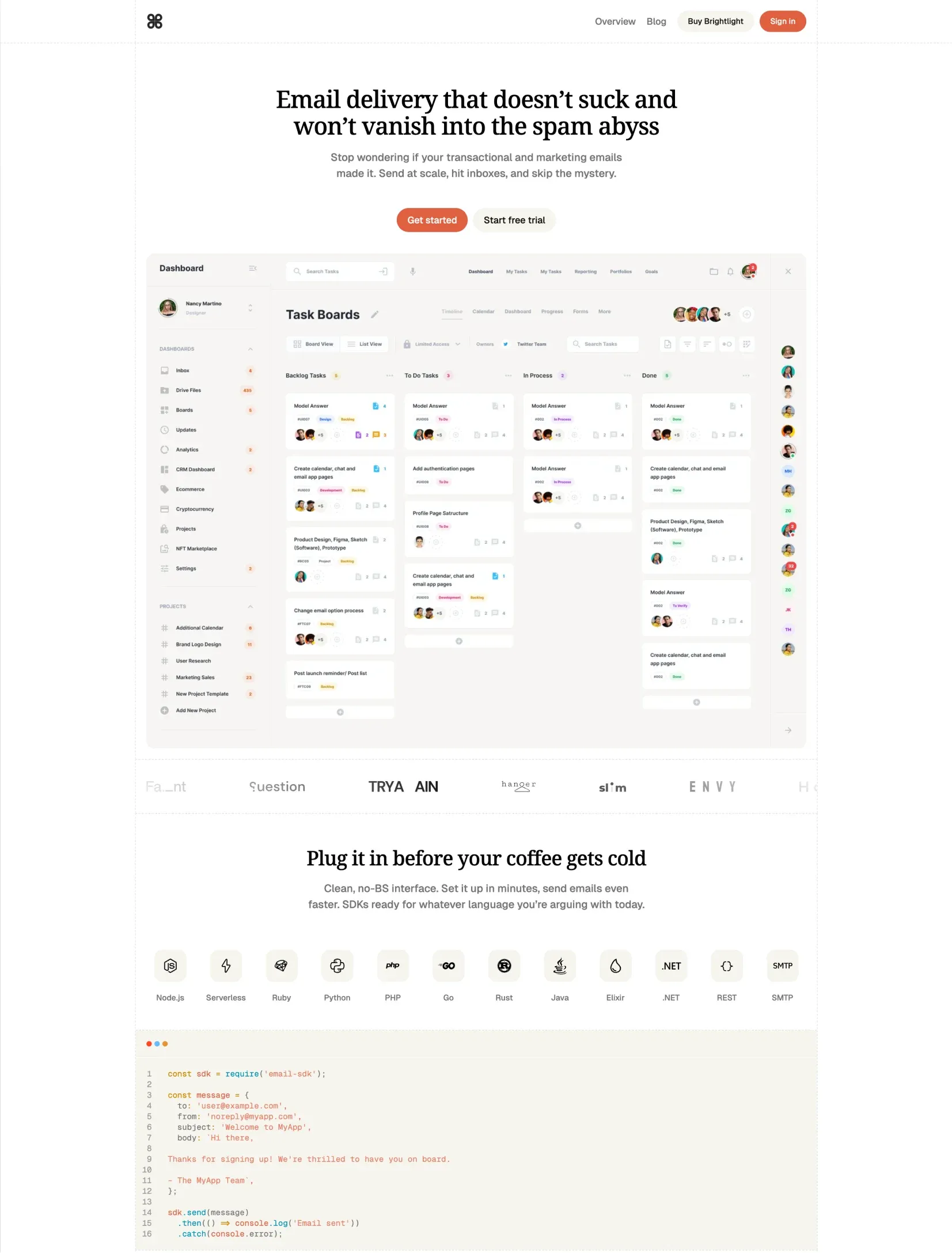 Brightlight SaaS homepage layout