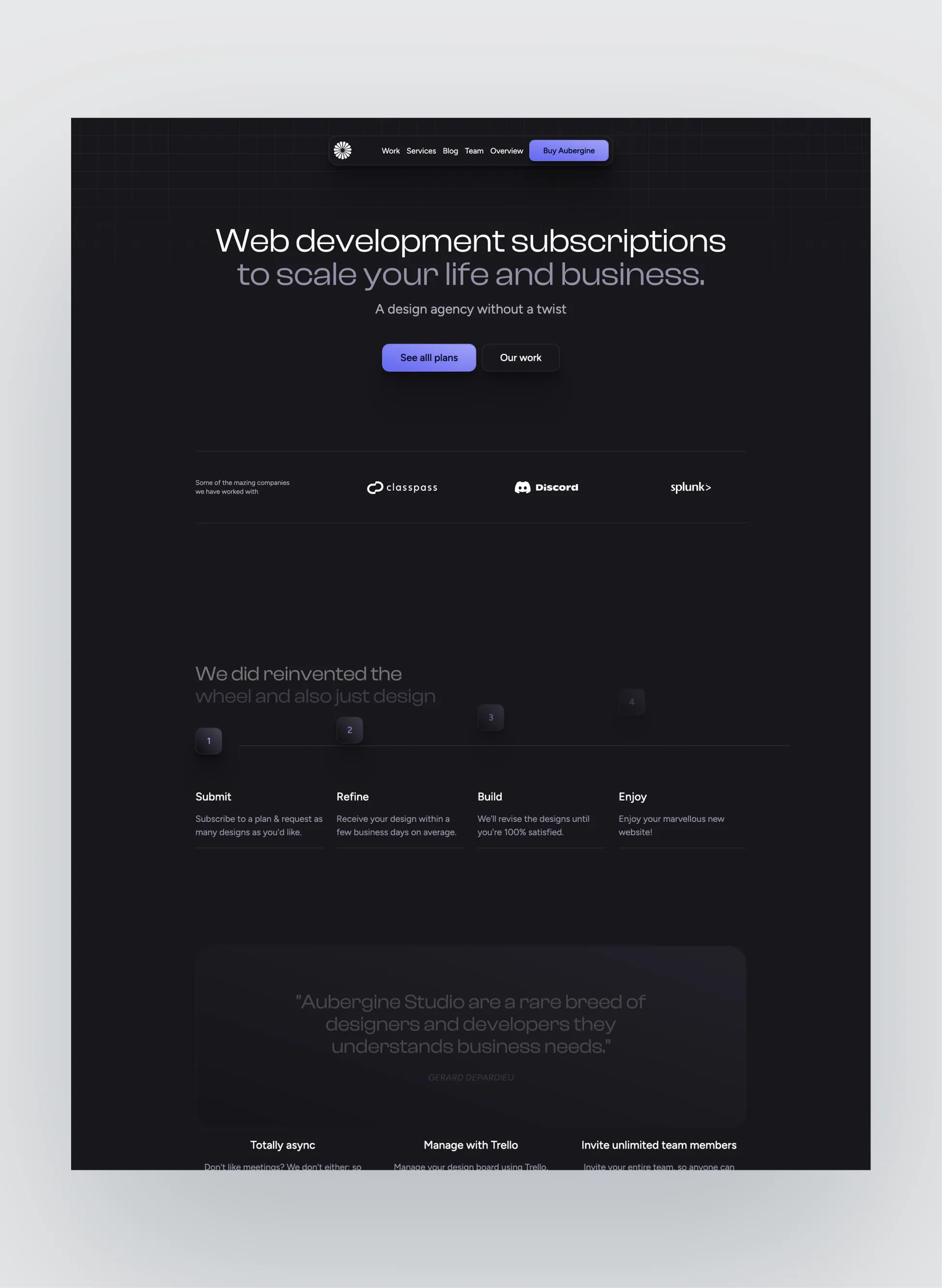 Aubergine agency homepage layout