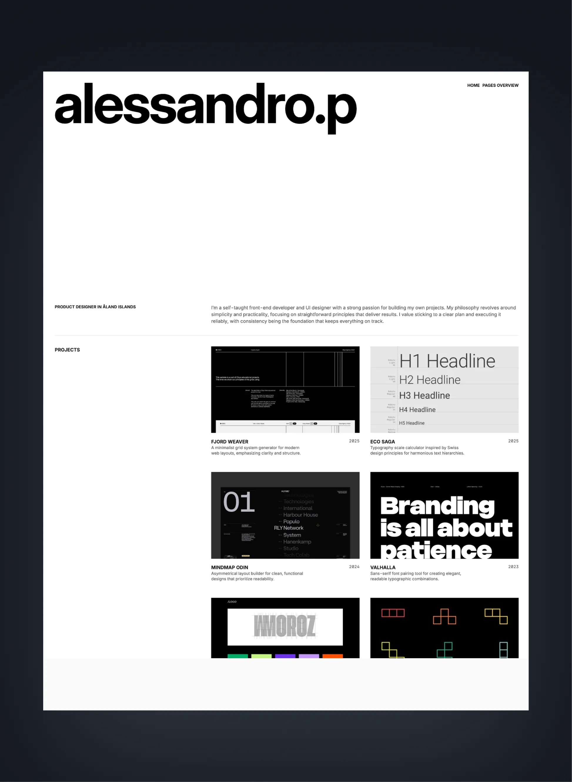 Prima Persona homepage layout