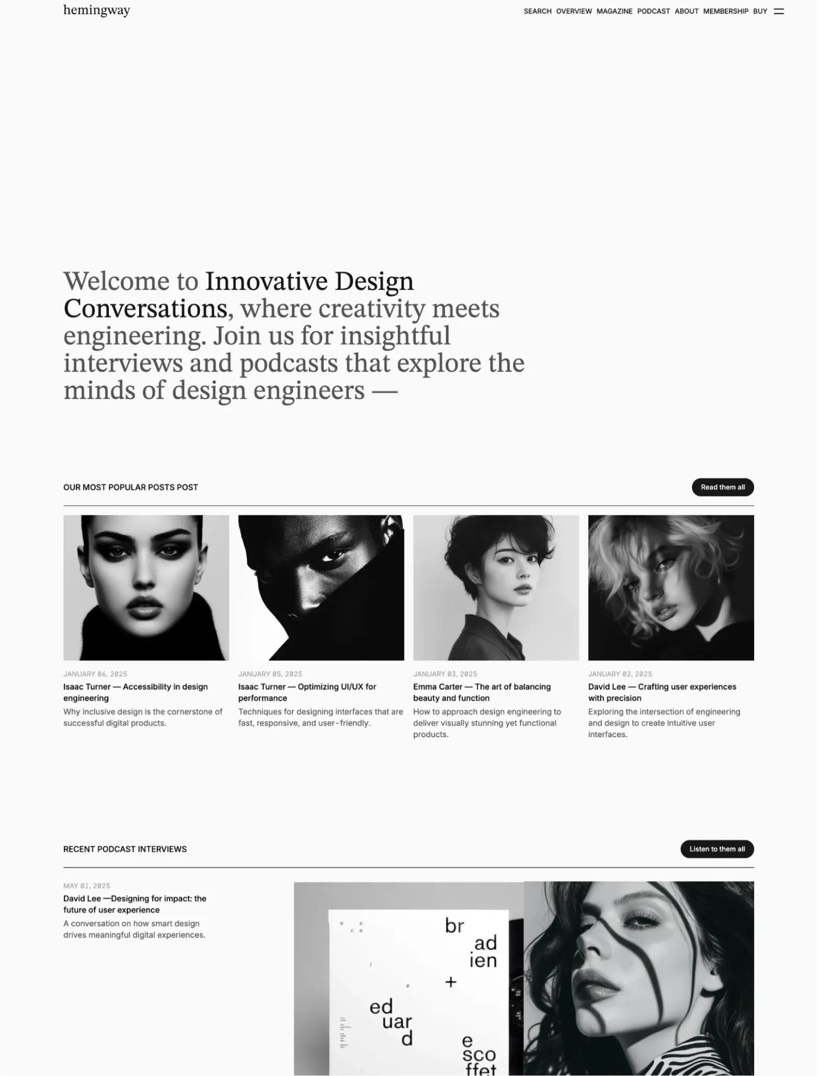 Hemingway theme, first page