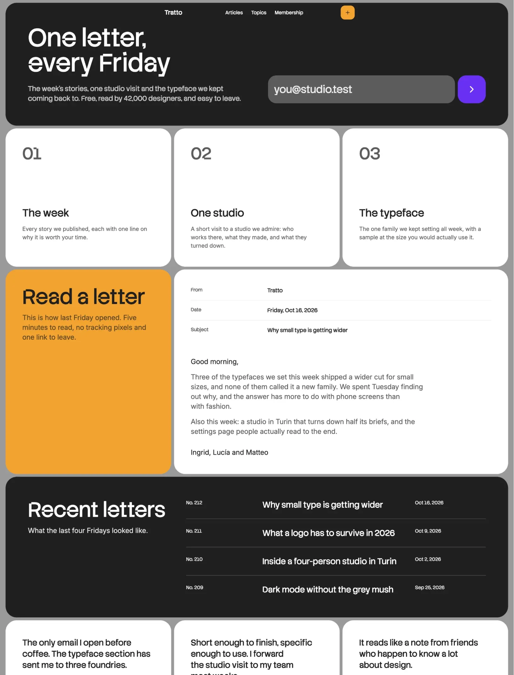 Snowpeak newsletter page with a signup form, what each letter contains, a sample letter and recent issues