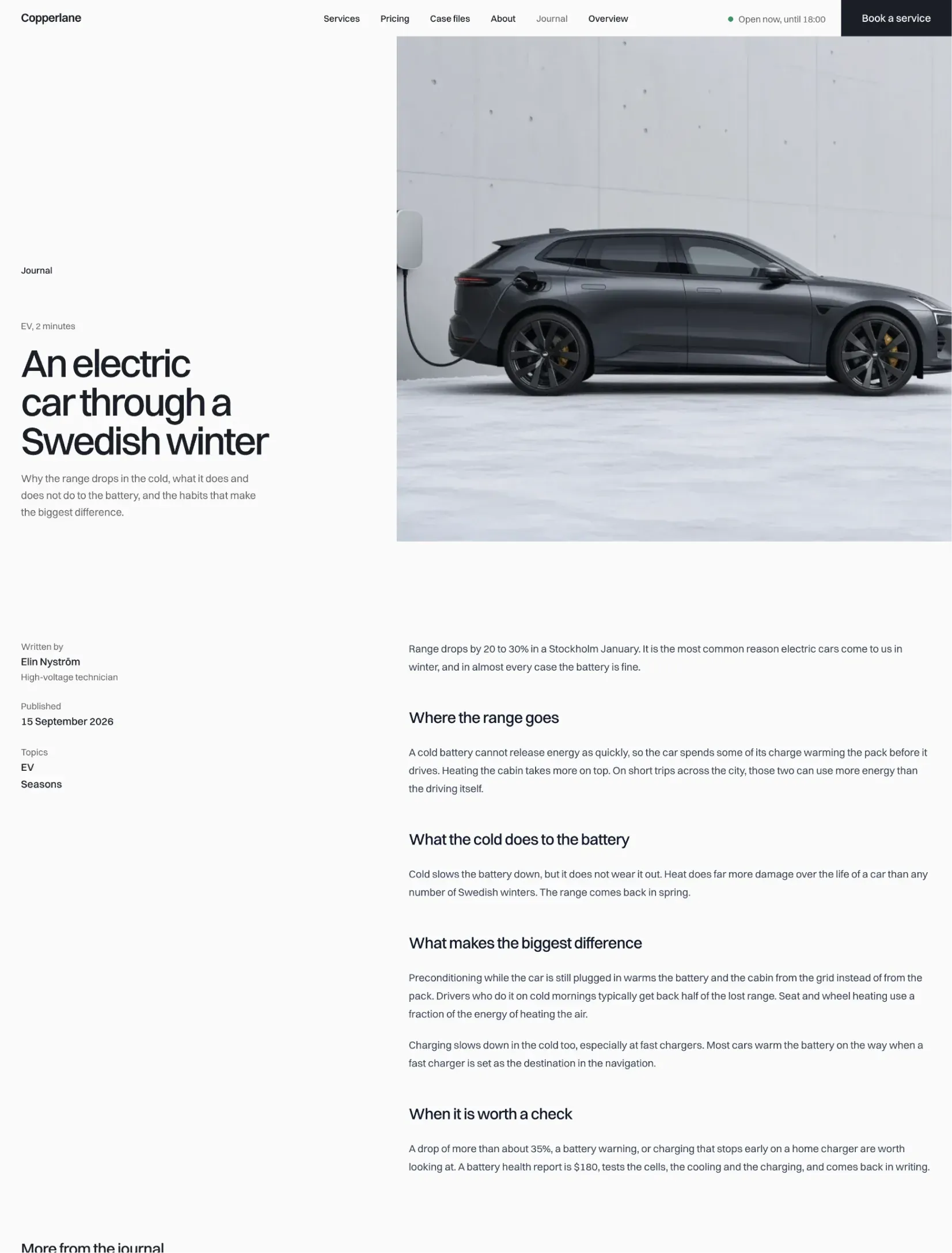 Copperlane journal post about an electric car through a Swedish winter