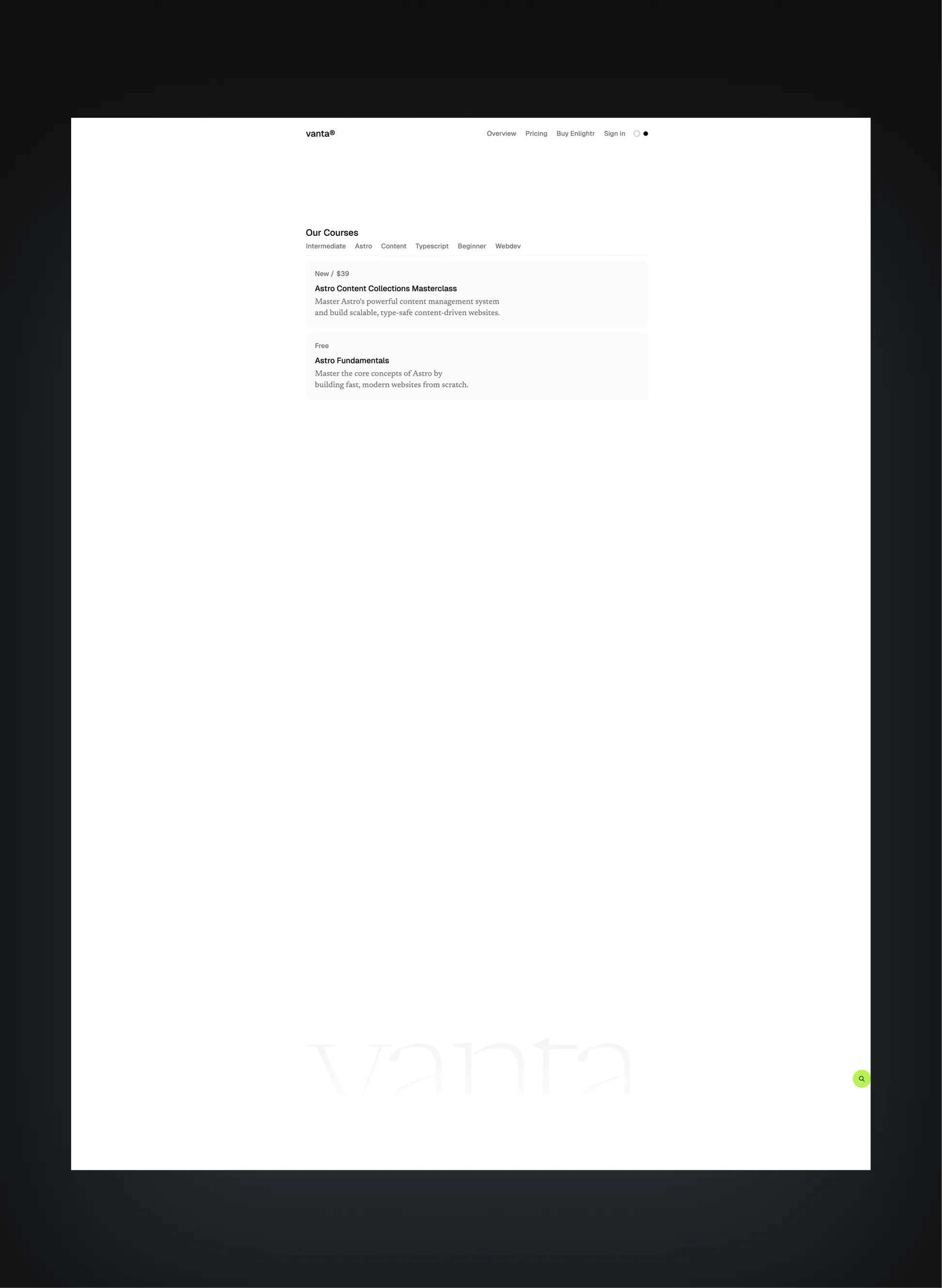Vanta course curriculum overview