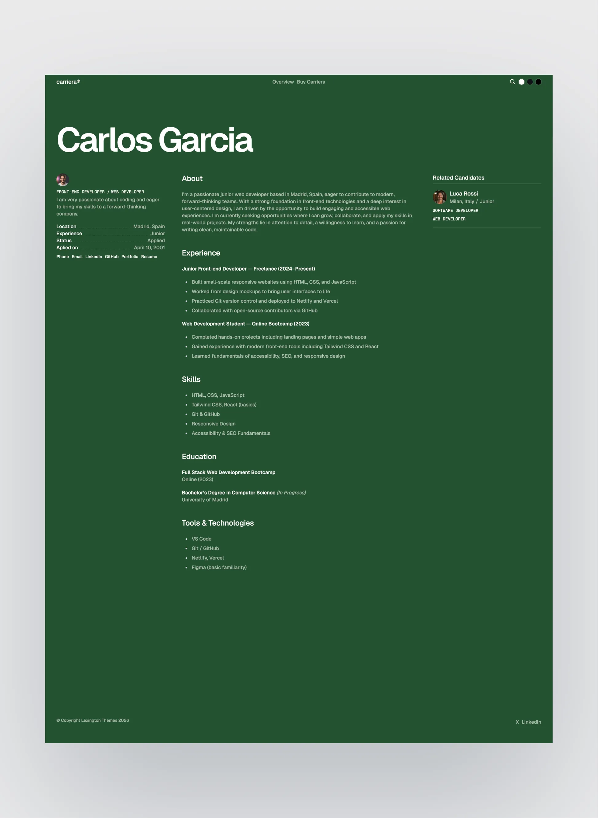 Carriera page preview