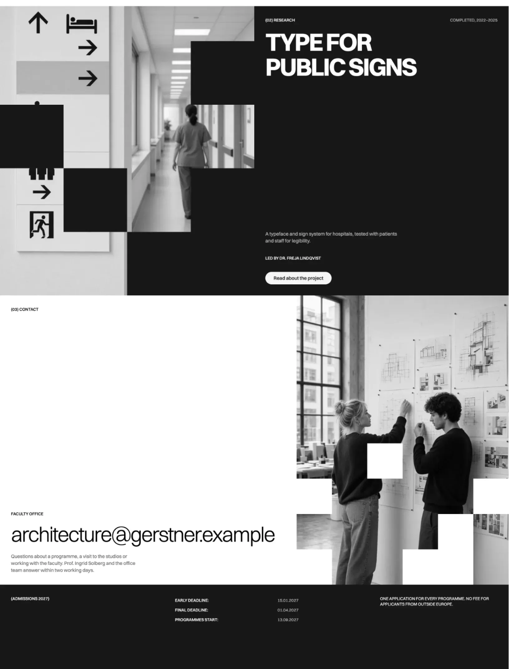 Gerstner faculty page sections with a research project on signage and the faculty office contact