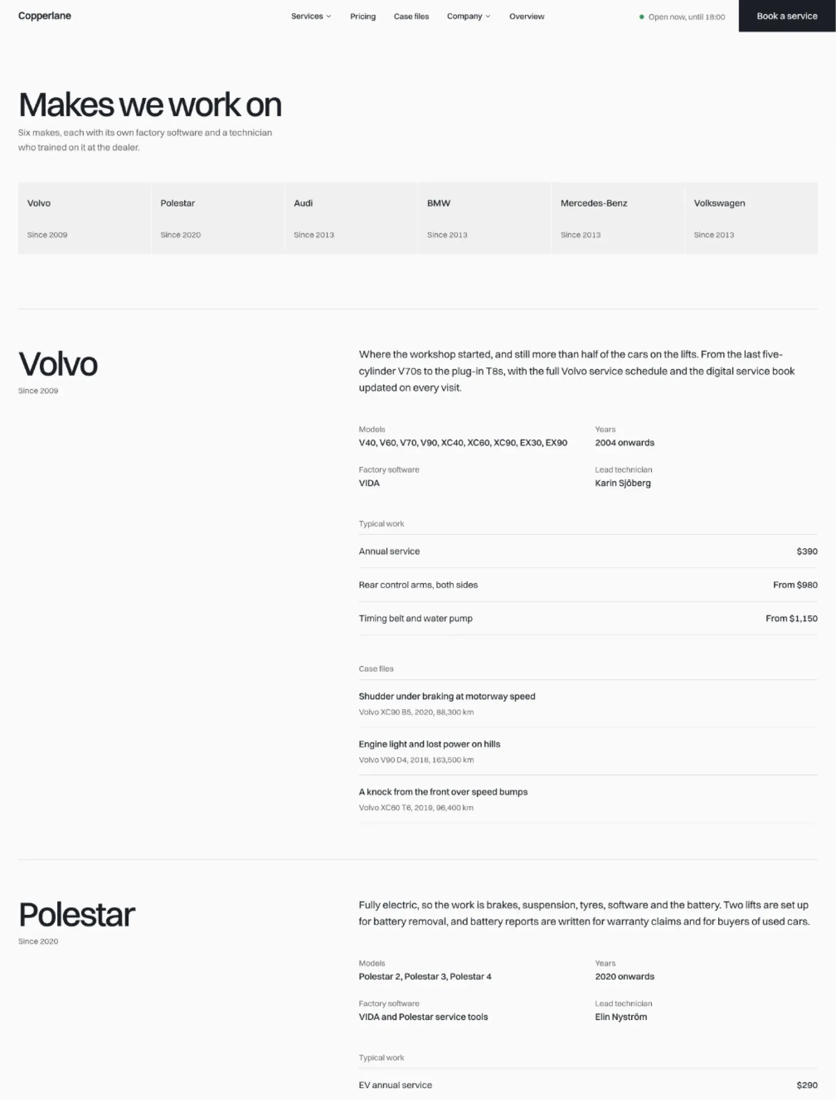 Copperlane makes page with models, factory software and case files per make