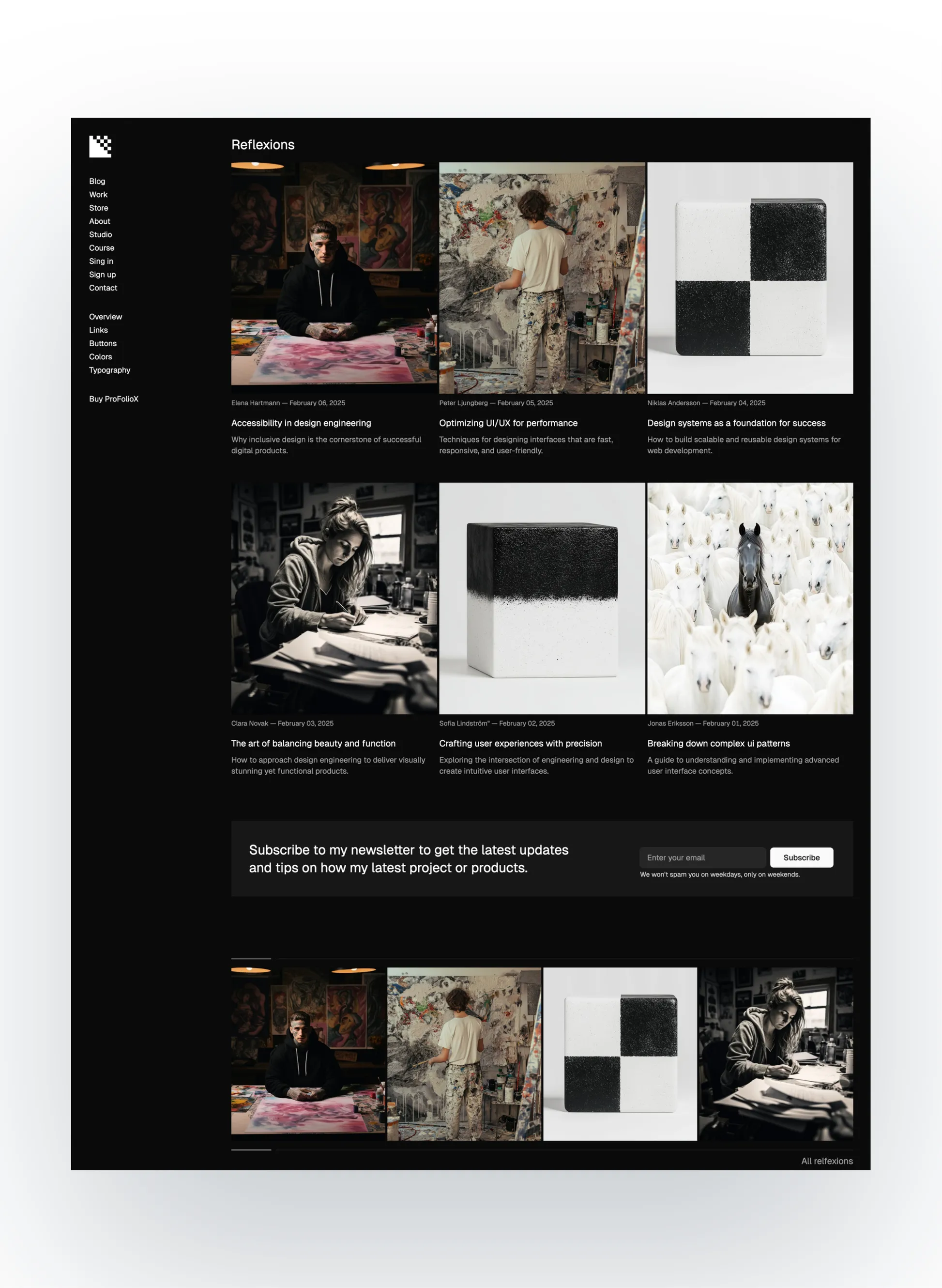 Pro FolioX mobile navigation