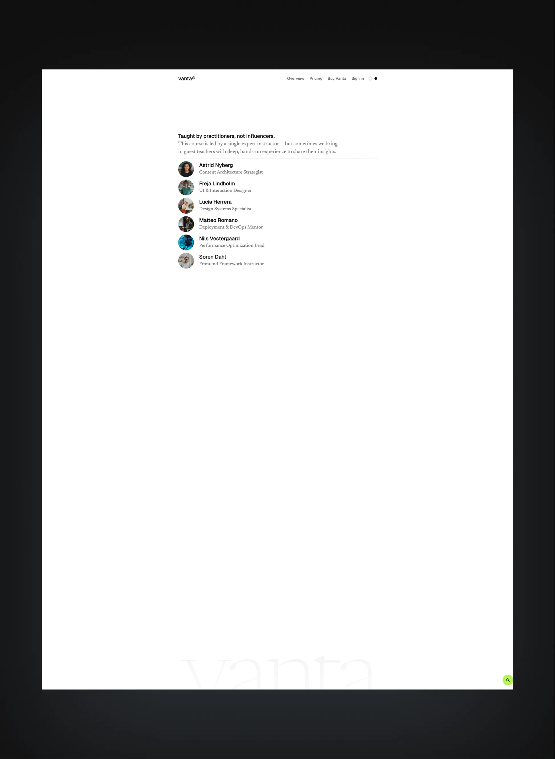 Vanta mobile learning experience
