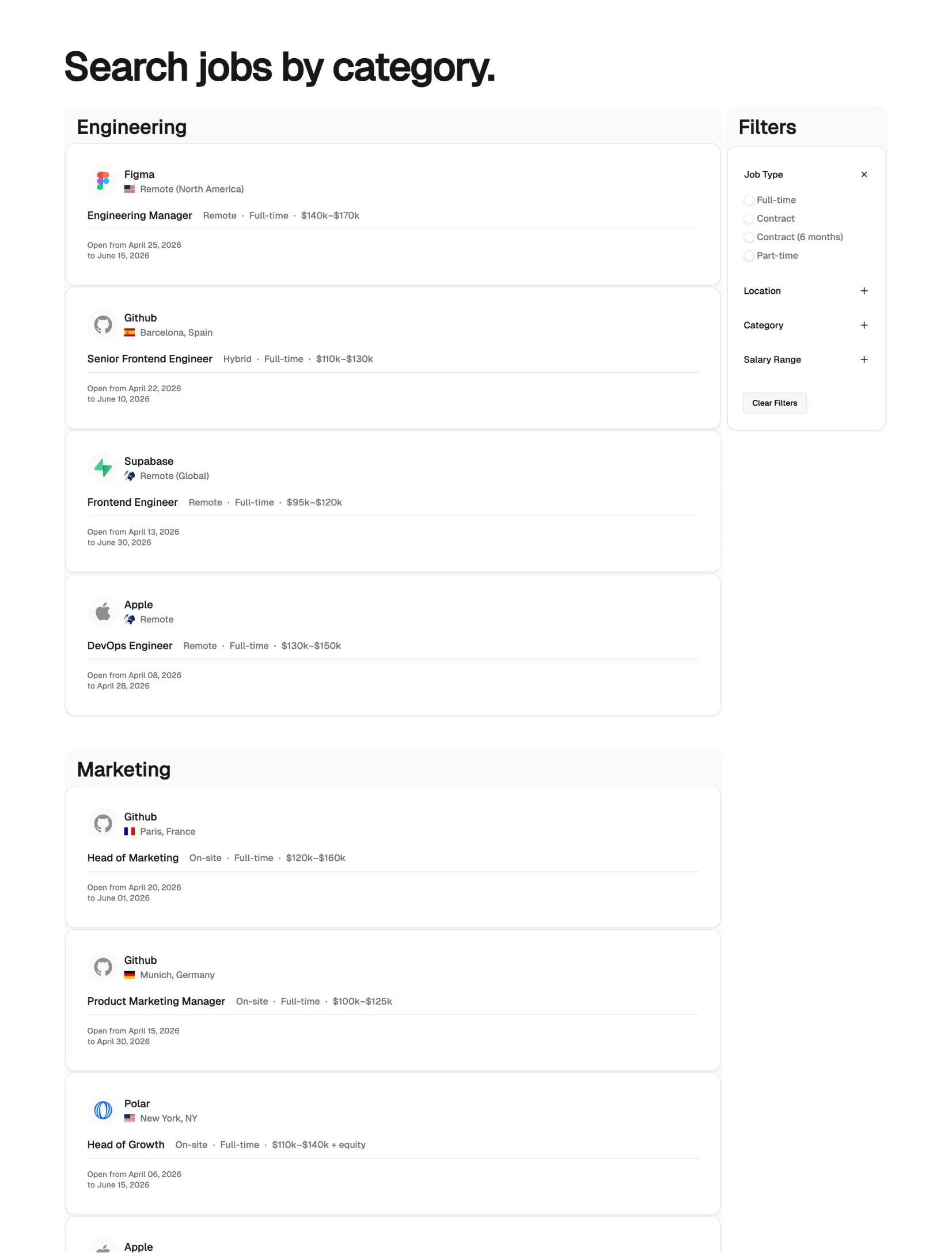 Hirewise company listing layout