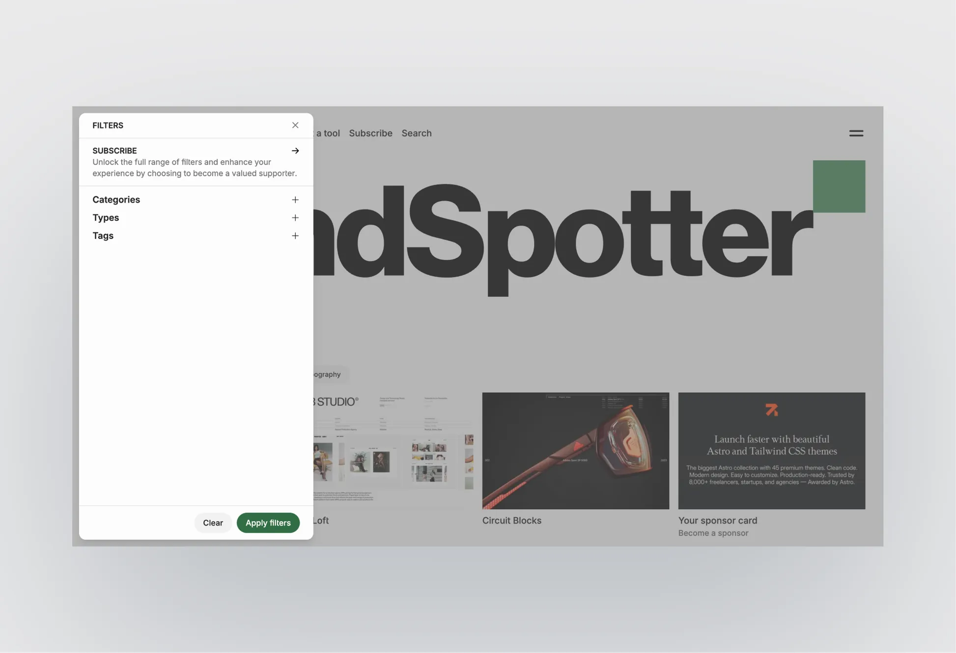 Trendspotter membership and user dashboard page