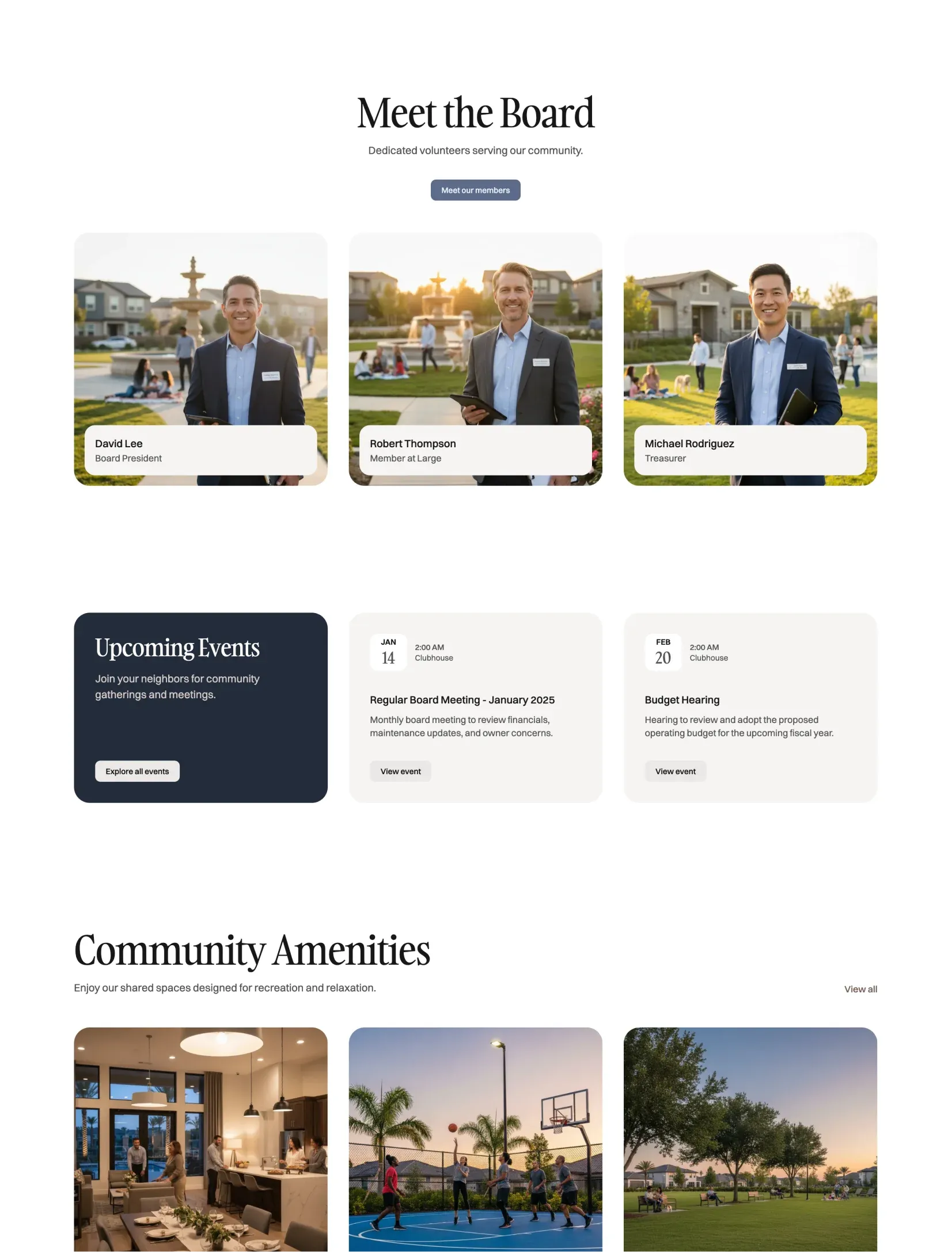 Newport HOA governance and board information layout