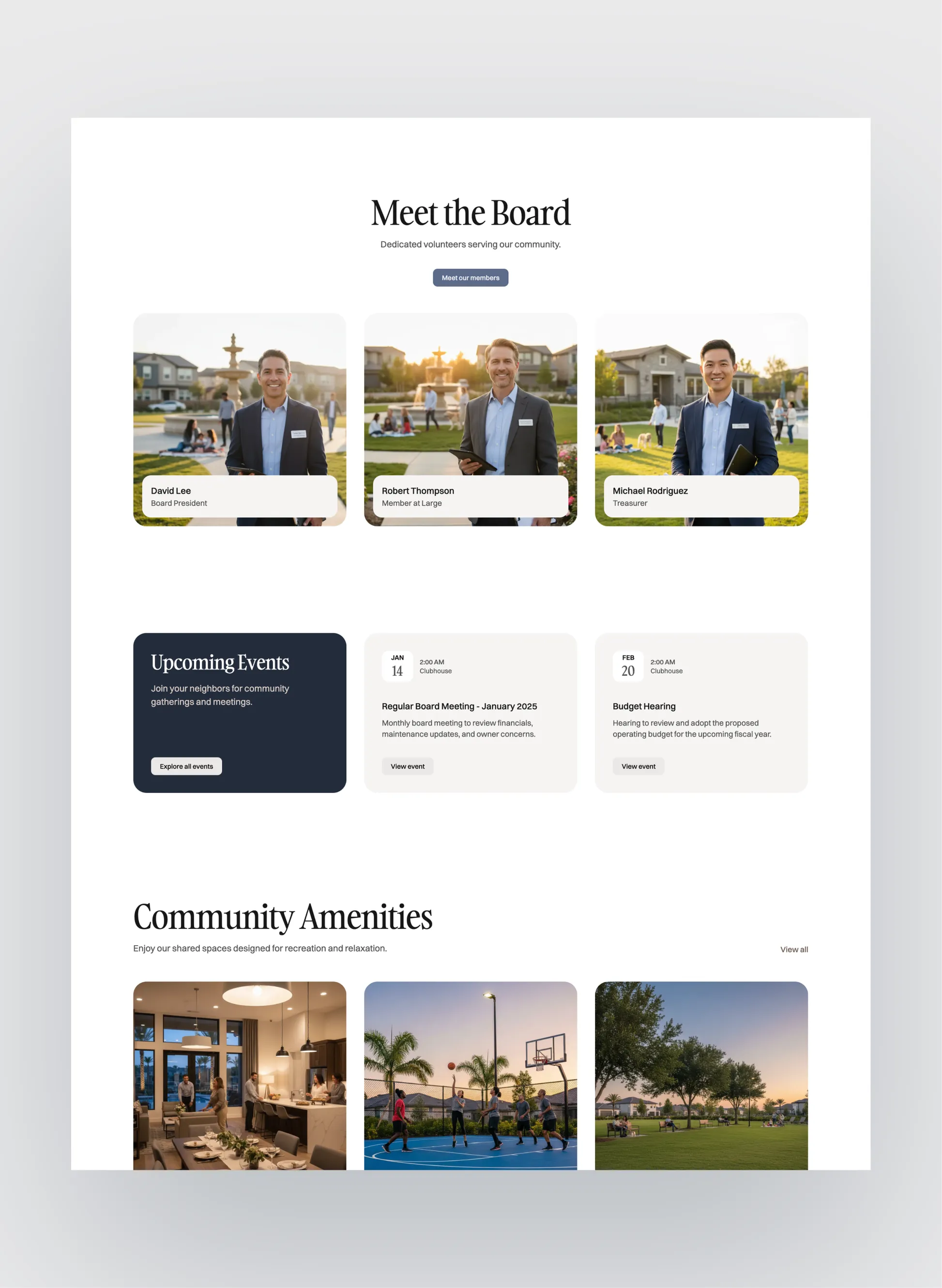 Newport HOA governance and board information layout