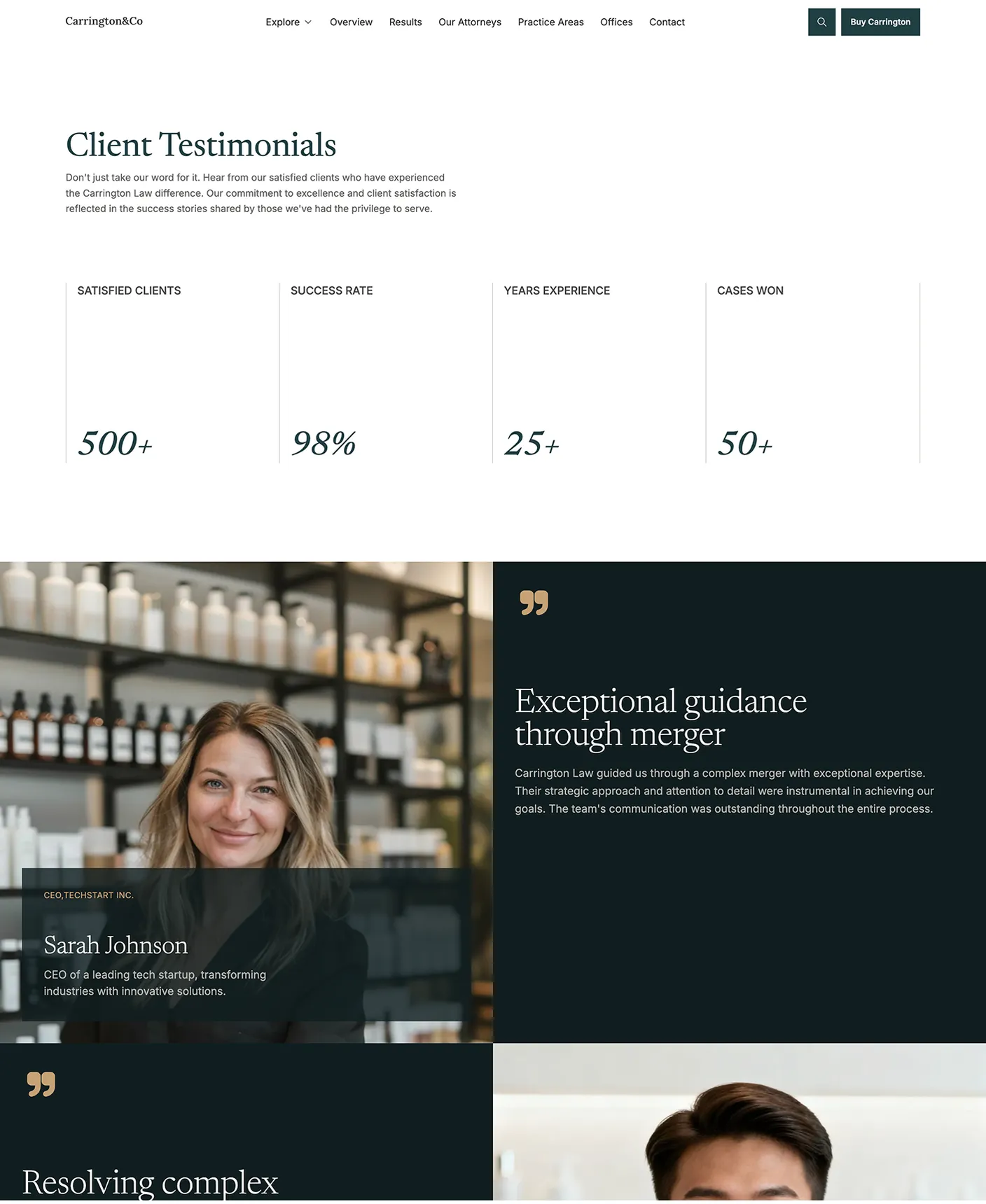 Carrington legal services pricing page with minimal layout